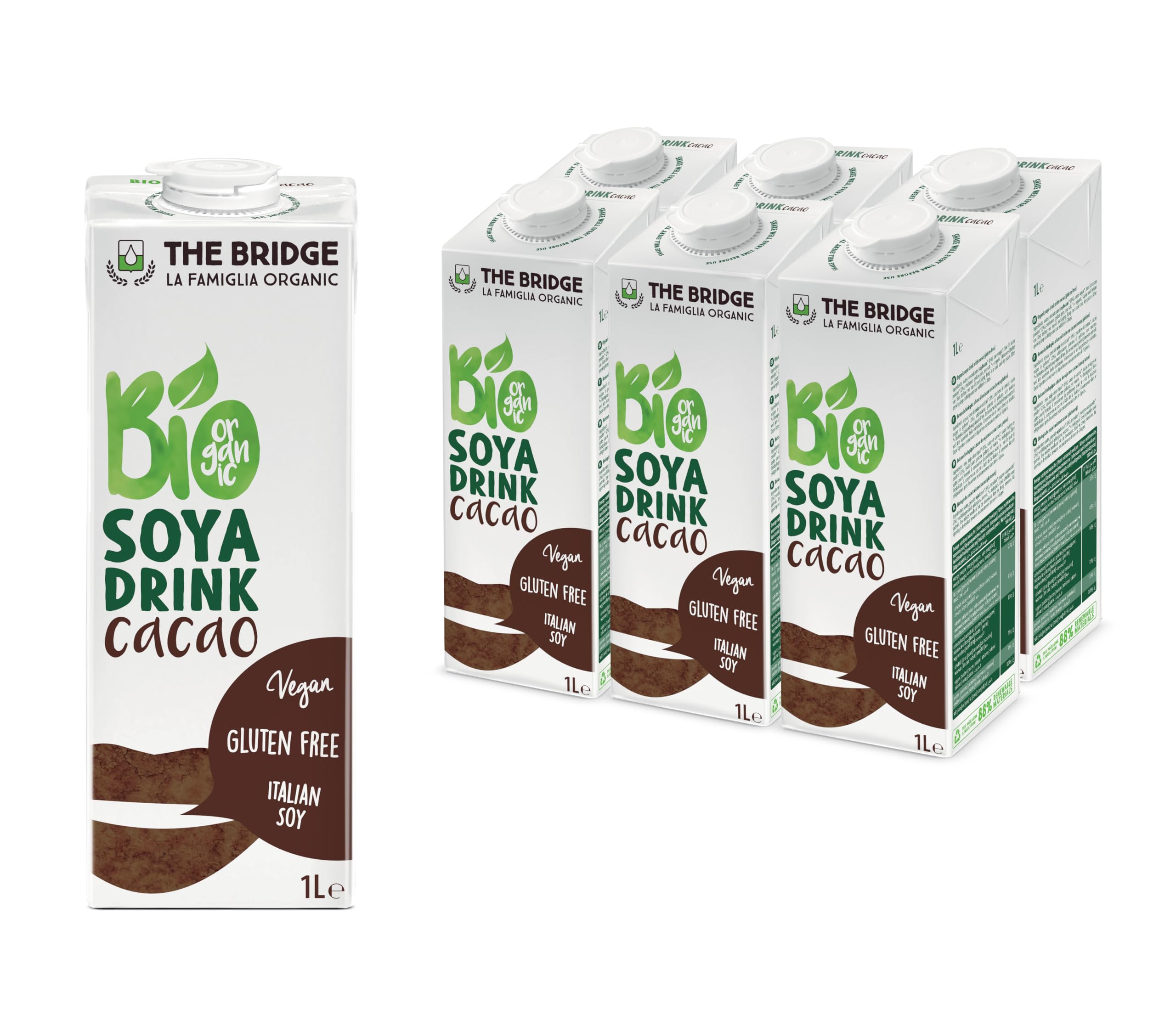 The Bridge - Bio Soya Drink Cacao - Bevanda Biologica a base di Soia con Cacao (Formato da 1 litro, Scatola da 12 pezzi)