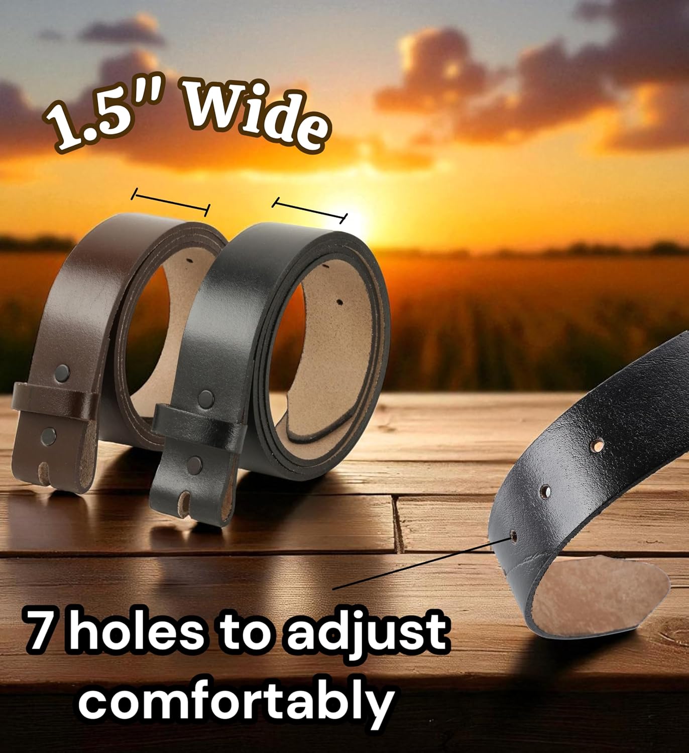 Belt without buckle for men - 100% Full Grain One Piece Leather, Western and casual belts -2 pack Cowboy Belt for Jeans,USA - Image 3