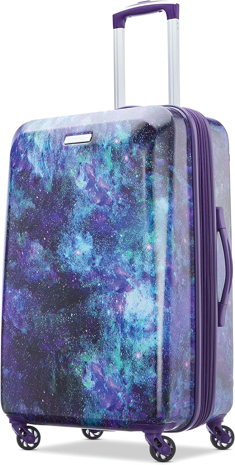 american tourister moonlight hardside luggage open interior showing cross-straps and mesh divider