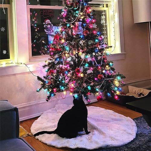 Miniatura 7 de Falda de árbol de Navidad de 36 pulgadas, tapete de árbol esponjoso blanco nevado de piel sintética de doble capa para decoraciones de Navidad,