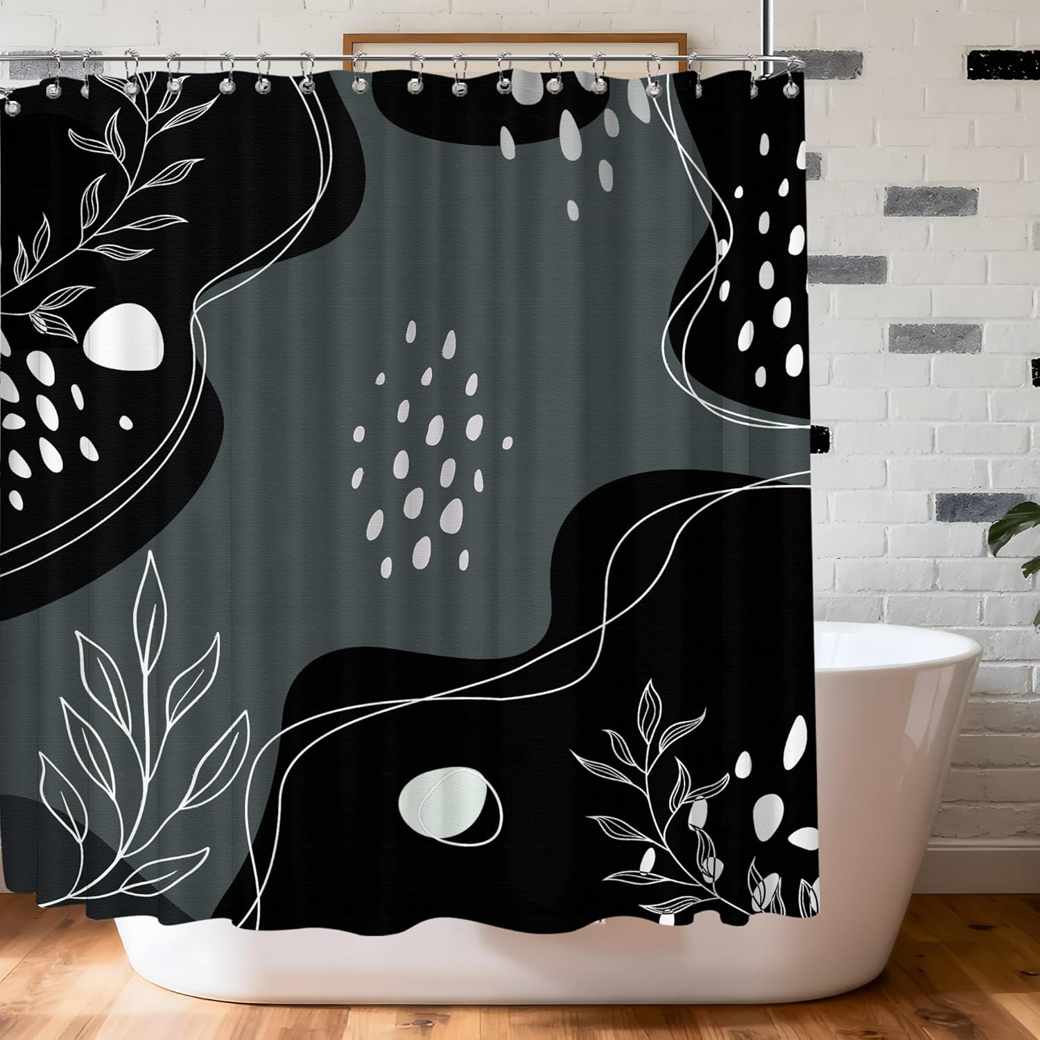 Extra Long Black and Grey Shower Curtain Extra Tall Gray and White XL Dark Boho Shower Curtains for Large Mens Bathroom Decor Sets, Waterproof Cloth Fabric with Hooks, 108x72 Inch