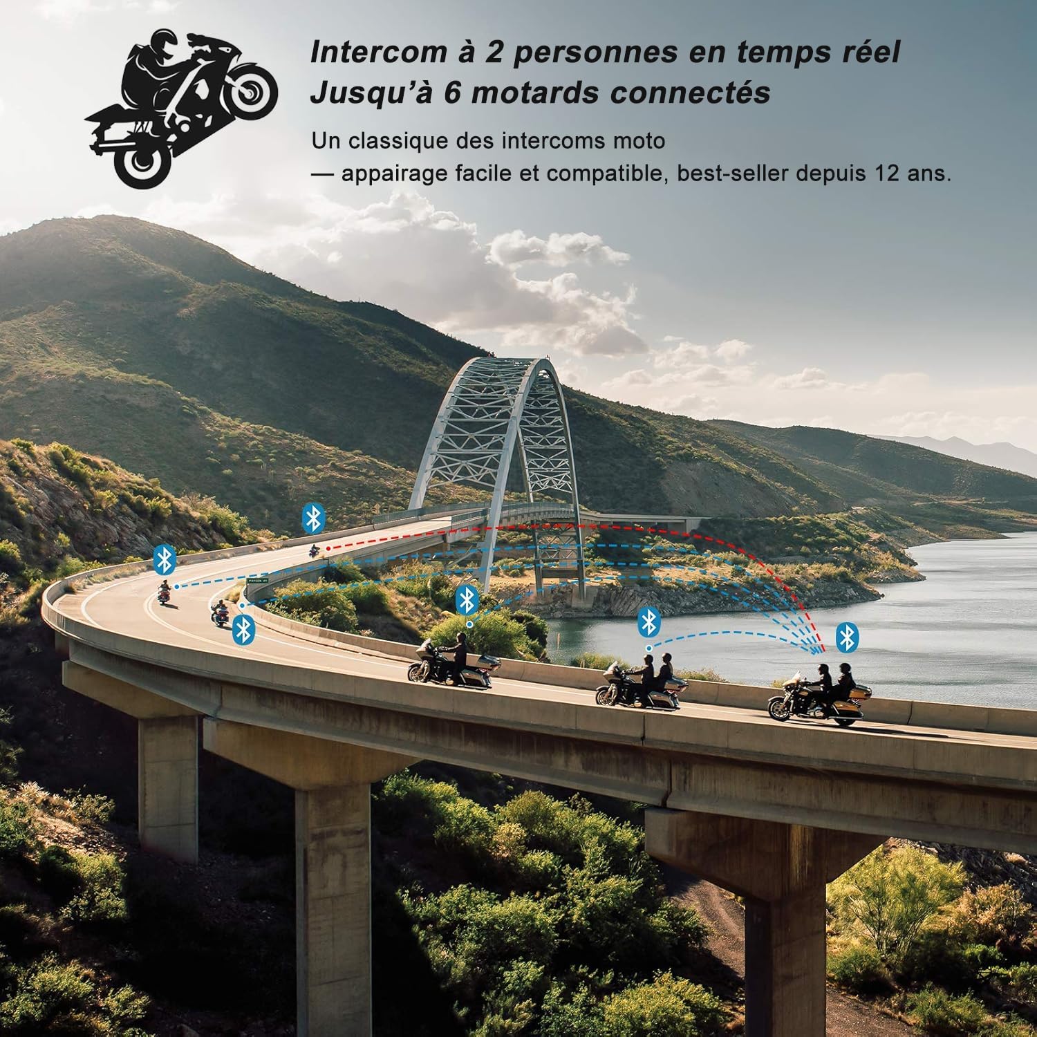 Casco da Moto Intercom V6 Bluetooth Comunicazione Vivavoce per 6 Riders Portata 1200m Qualità audio HD Resistente all'acqua per Moto/Bicicletta/MTB (Pack 2)