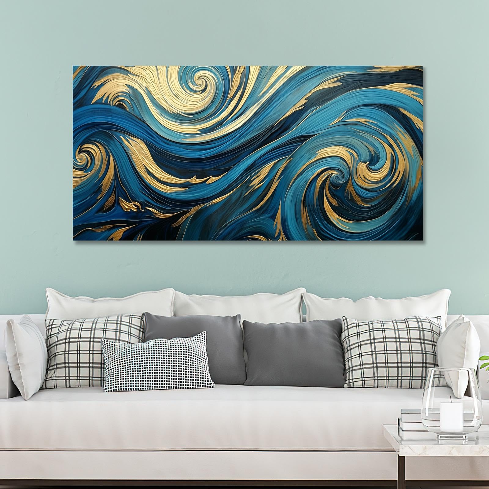 Large Abstract Wall Art Modern Artwork Cyan Blue Wall Decor