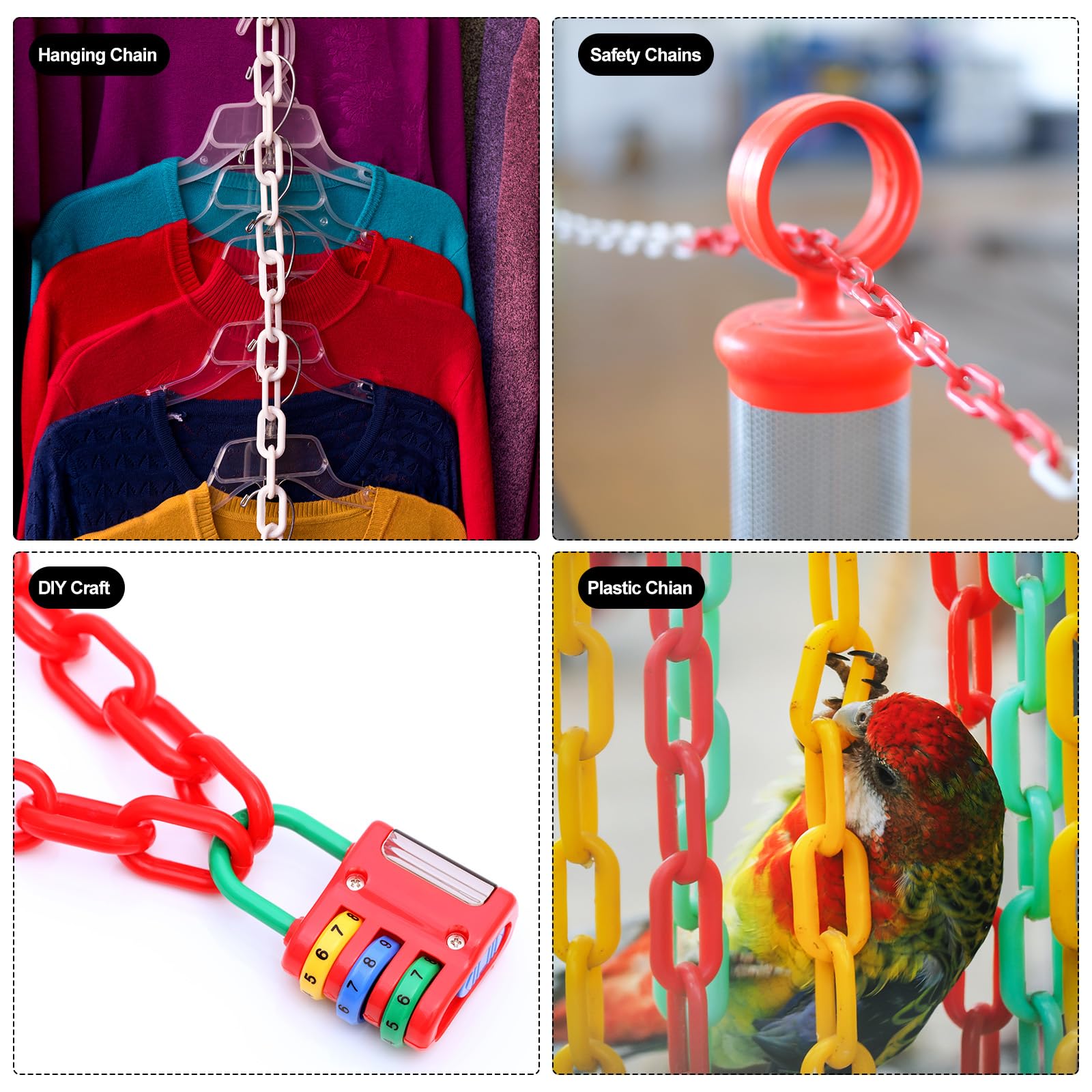 PATIKIL Enlaces de Cadena de Plástico 200 Pies de Cadenas de Seguridad | Cadenas de Plástico Azul, Cadenas de Plástico Largas, Grandes, para Barreras Control de Multitudes Espera