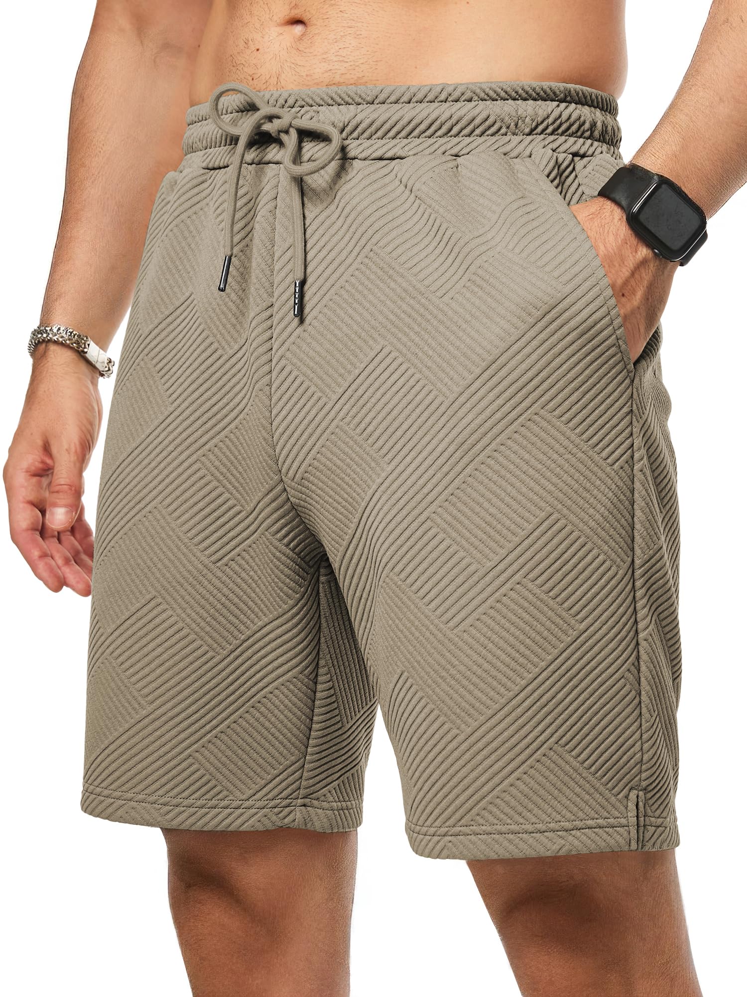 JMIERR Herren Textur Kurze Hosen mit 3 Taschen 2026 Sommer Casual Loose Shorts Elastische Taille | Herren, Sommer, 2025, Elastische Taille, mit 3 Taschen