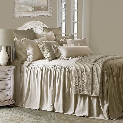 Miniatura 3 de HiEnd Accents Luna - Juego de colcha de lino lavado de 2 piezas con falda con volantes y funda de almohada, tamaño individual, romántico Shabby Chic