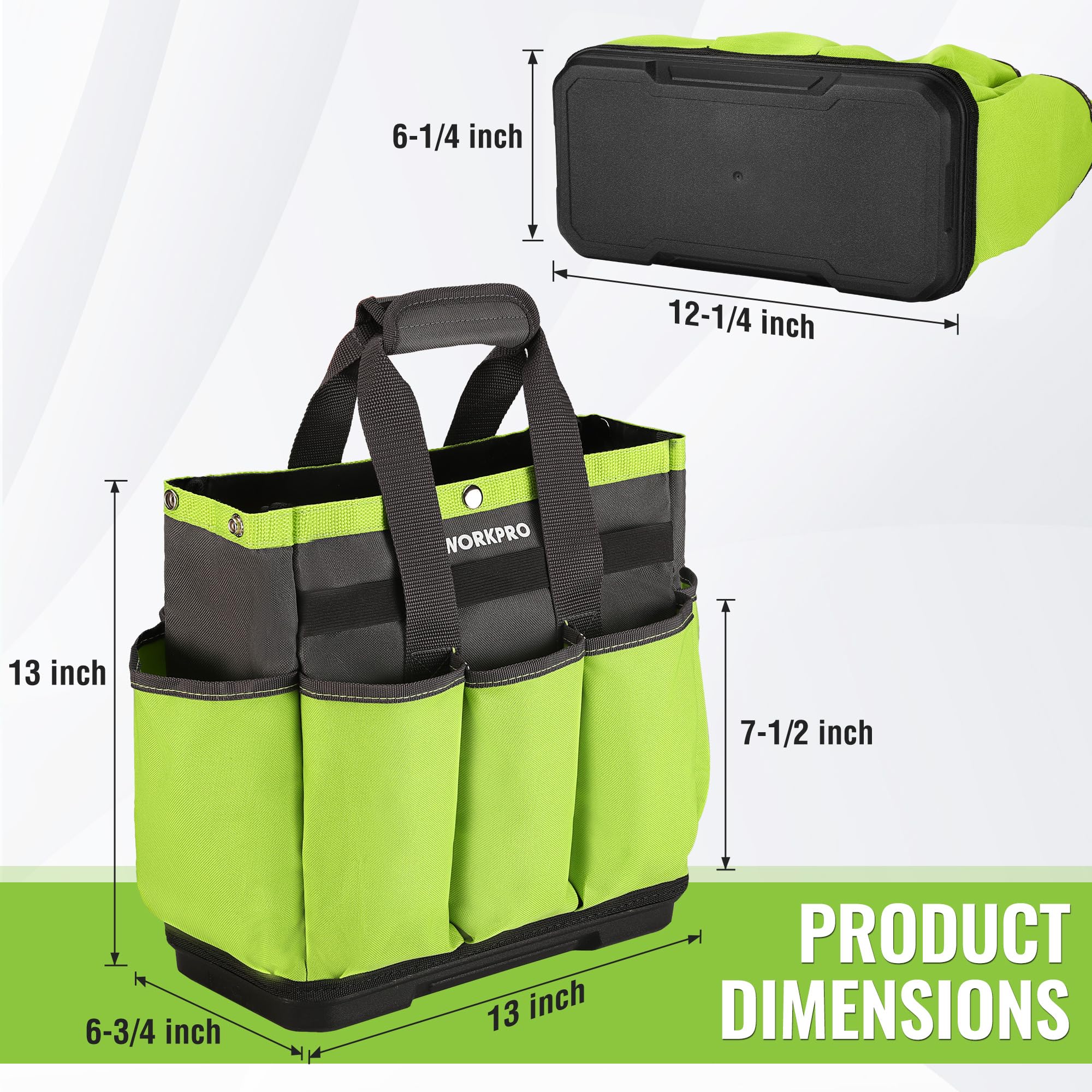 Bolsa de herramientas de jardín con base de plástico impermeable, bolsa de jardinería de 8 bolsillos, organizador de jardín Oxford resistente, soporte para kit de herramientas de jardinería 2