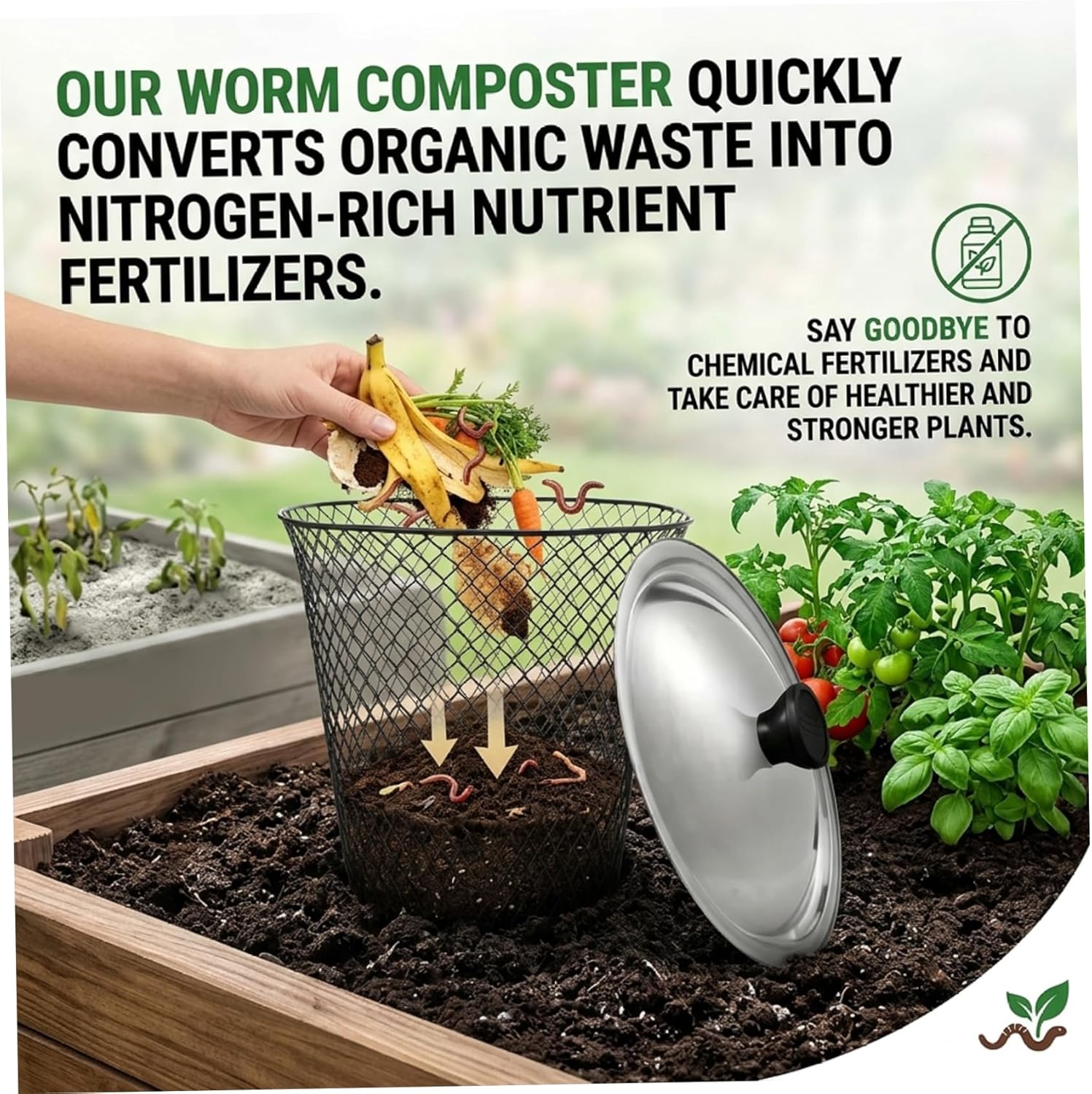 6 Pack Worm Composter with Lid, Underground Metal Mesh Compost Bin for Kitchen & Garden Waste, Outdoor Compost Bin for Natural Decomposition