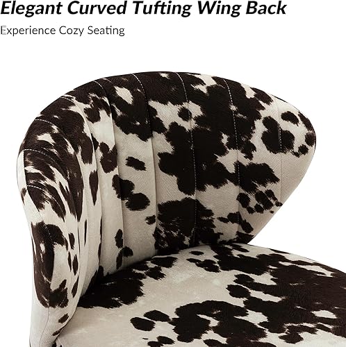 Miniatura 4 de HULALA HOME Silla de comedor moderna sin brazos, piel de vaca con estampado de animales, silla auxiliar tapizada con patas de metal negro, silla de