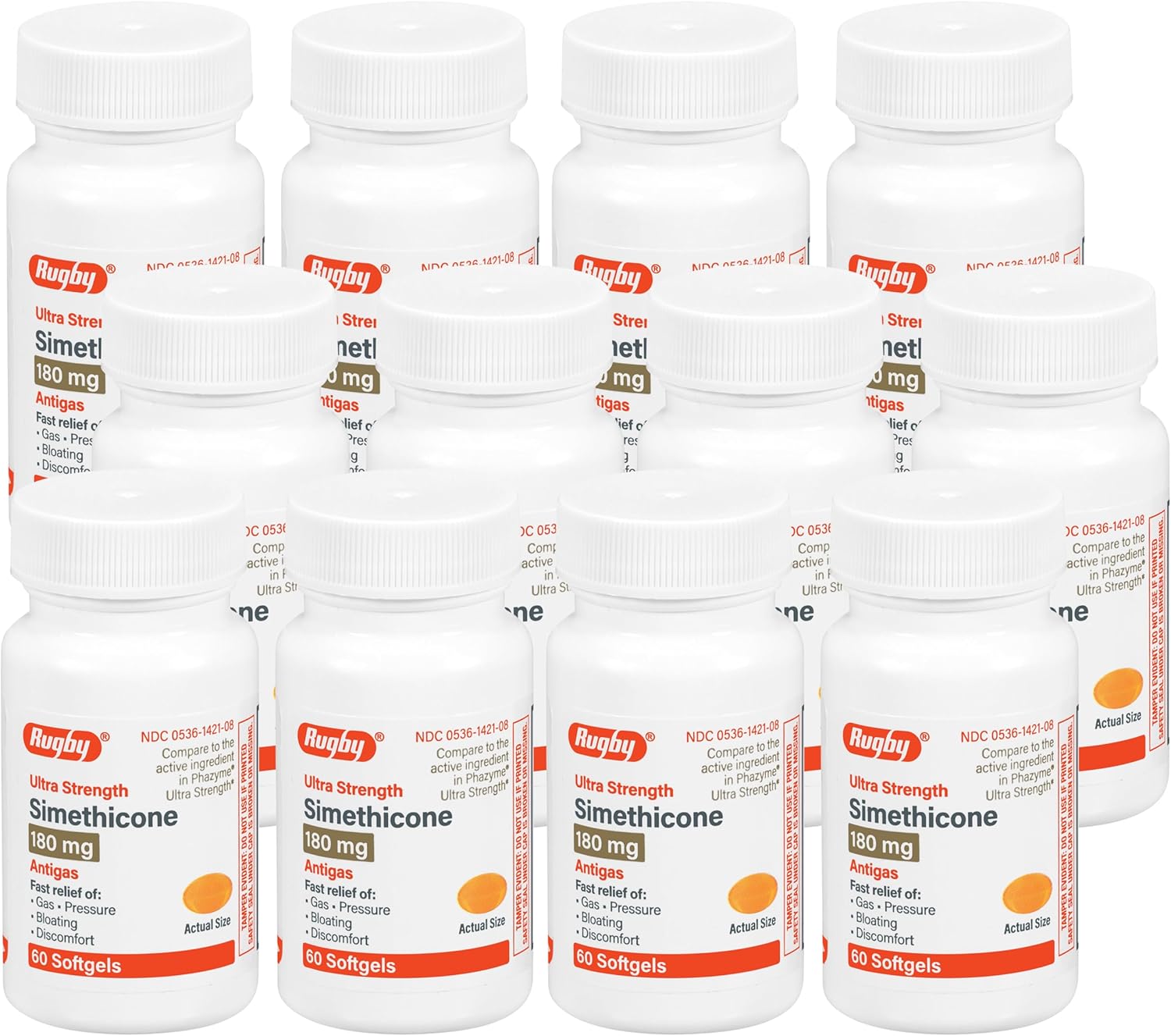 Rugby Ultra Strength Simethicone Gas Relief 180 mg - 60 softgels