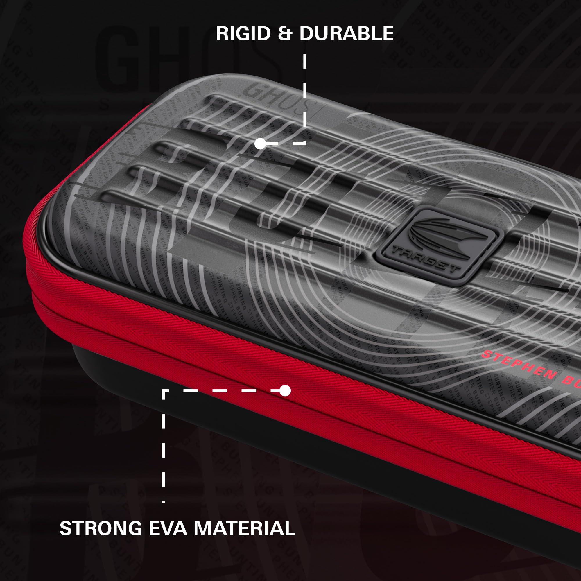 Target Darts Stephen Bunting Ghost Series Takoma Wallet – “The Bullet” etui na 3 zmontowane rzutki, czarno-białe, z zamkiem błyskawicznym, profesjonalne akcesoria do przechowywania.