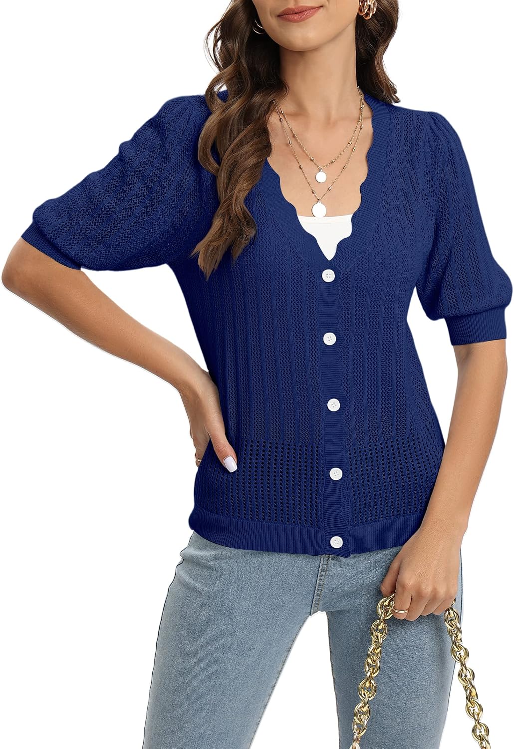 Womens Cropped Cardigan Knit Shrugs for Dresses Tops V Neck Button Down Cardigans Sweaters