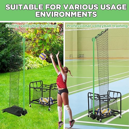 Miniatura 6 de Soulchen Equipo de entrenamiento de voleibol Red de práctica de voleibol con carrito portátil con ruedas, 2 anillos de objetivo tamaño 5 ángulo y
