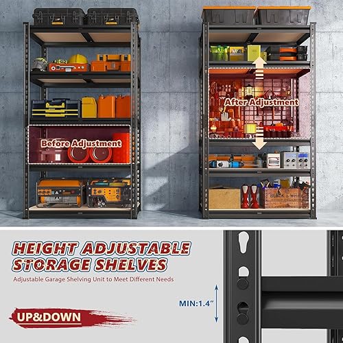 Miniatura 4 de REIBII Estantes de almacenamiento de 1600 libras, estantería de metal resistente, estantes de garaje de 5 niveles, estante de metal ajustable para