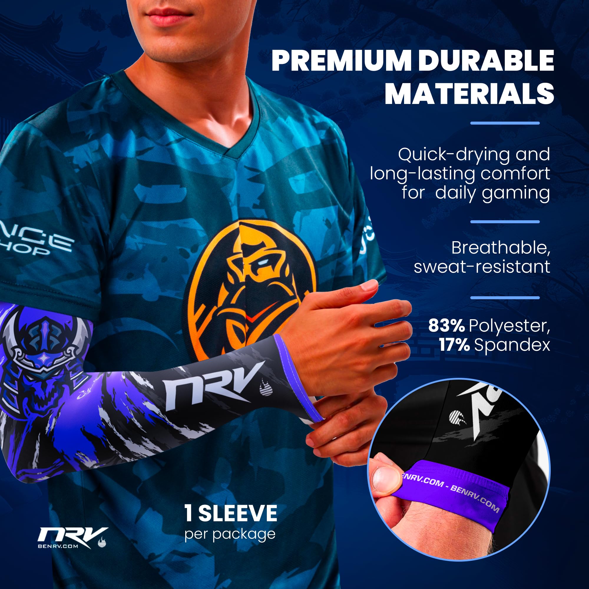 NRV Samurai Gaming Mankiet kompresyjny - Japoński design - antypoślizgowy, oddychający i nie cierny - do e-sportu i FPS