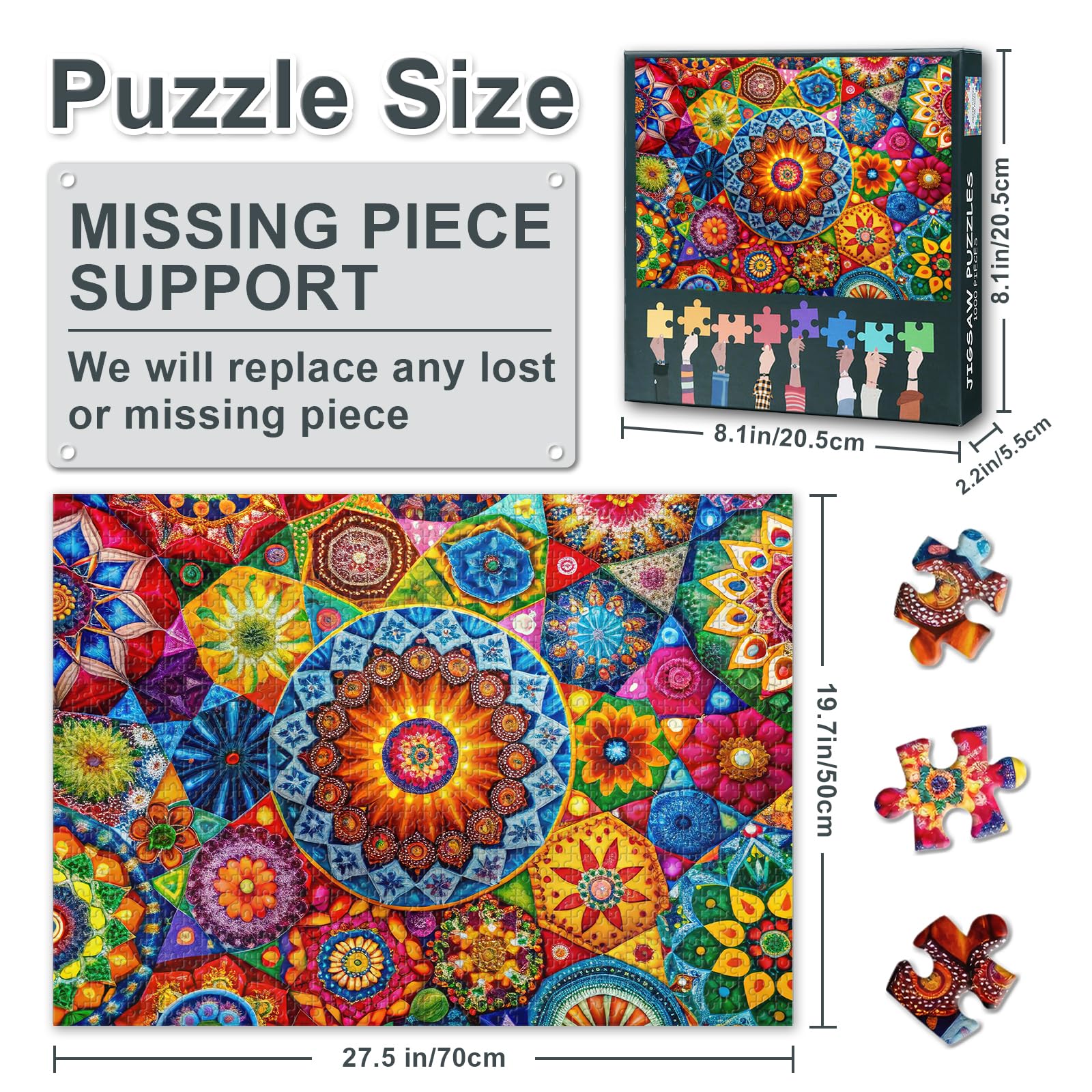 Jigsaw Puzzles for Adults 1000 Colorful Mandala Adult Jigsaw Puzzles 1000 Pieces Abstract Flower Educational Games Challenging Puzzle for Adults Gift Artwork Puzzle Size 19.7x27.5 inches - Image 3