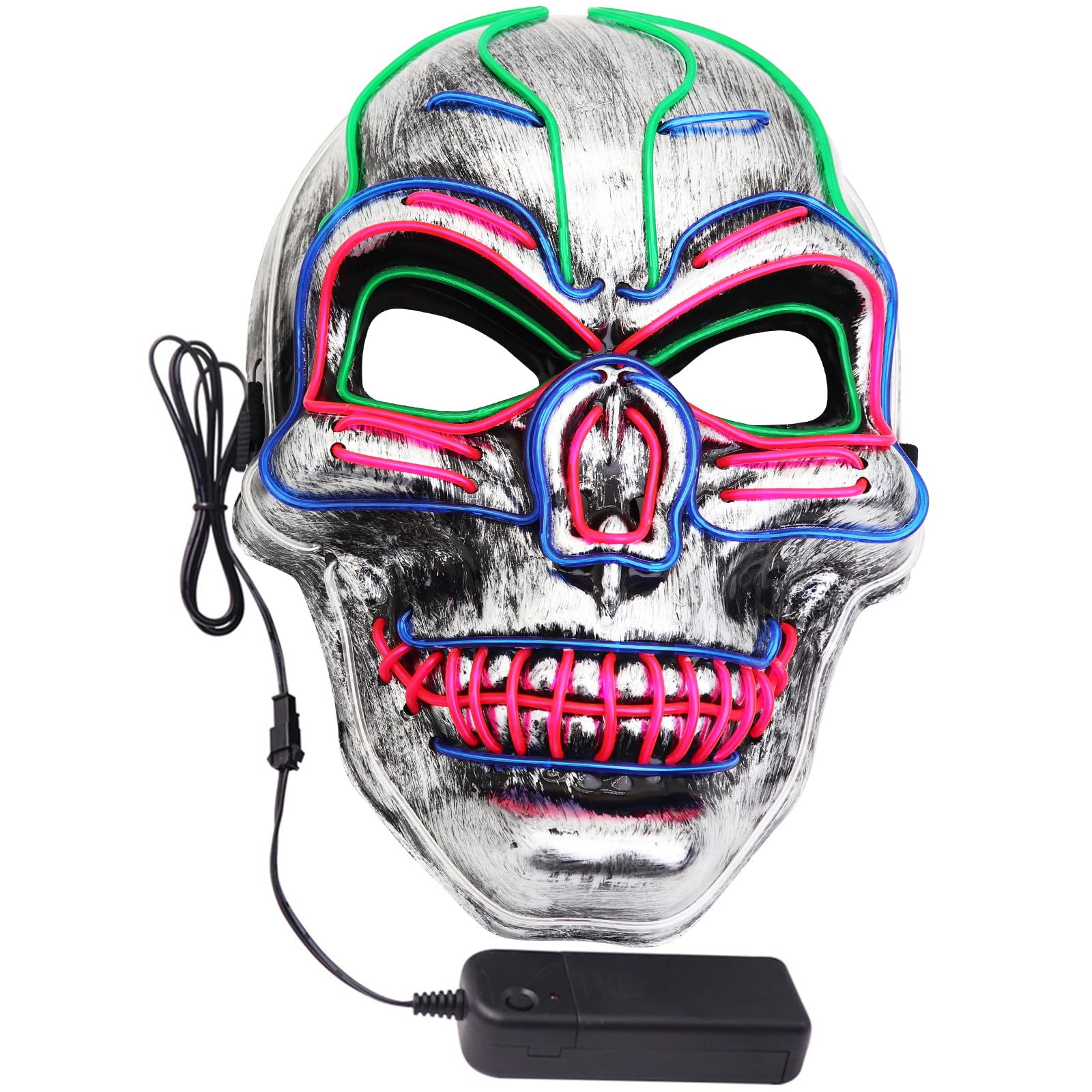 Halloween Mask with LED Lights - Scary Light-Up Mask for Costume Parties Cosplay, Masquerade & Carnival Festivals (grey A)