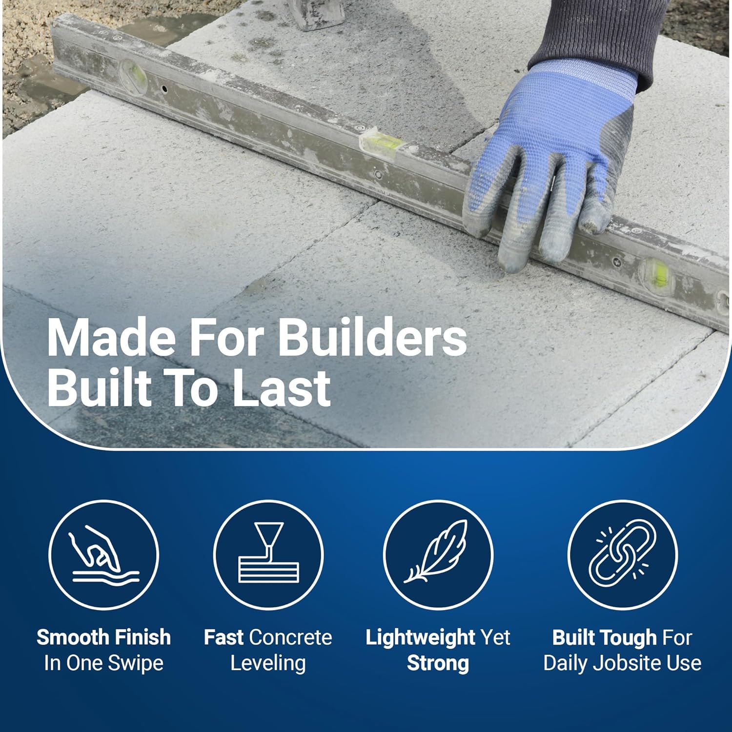 Tooltech Xpert Reinforced Aluminum Concrete Screed with Level, 78 Inch, 2 Meters, with Molded Handles, for Concrete Laying