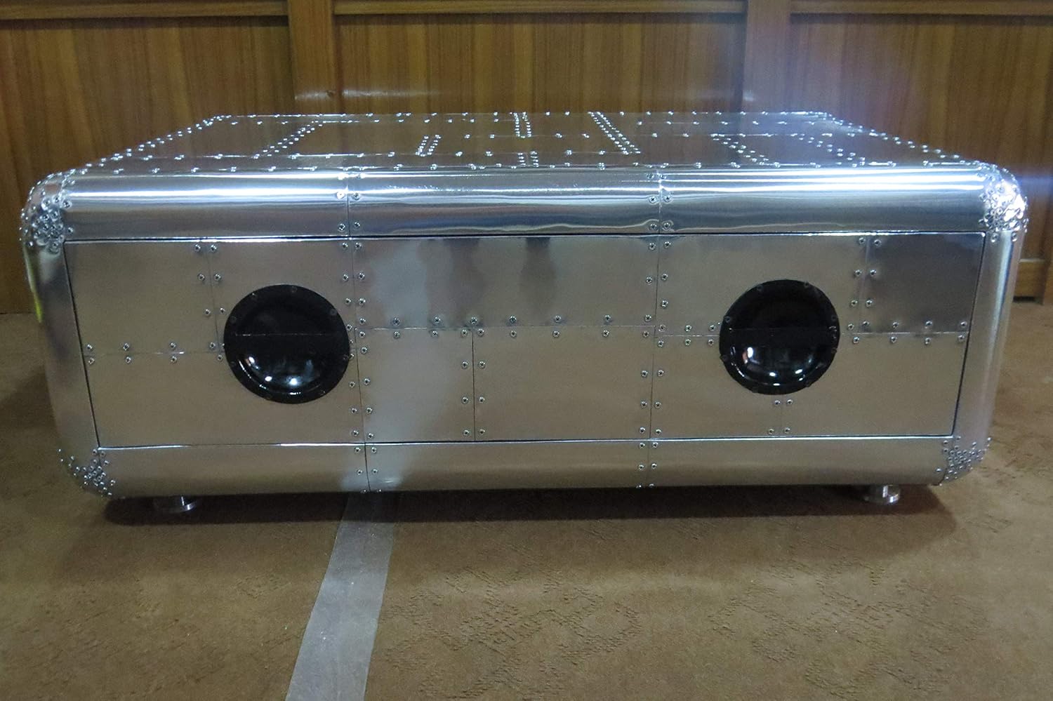 NauticalMart Vintage Aviator Coffee Table Aluminum Trunk with Storage – Home & Office Decor, Living Room Furniture