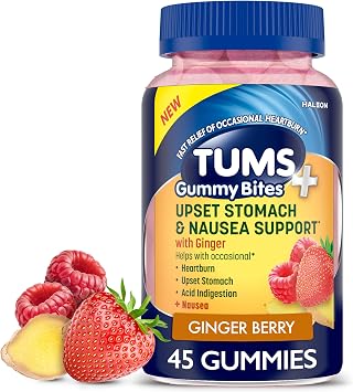 TUMS Plus Upset Stomach & Nausea Support, Dietary Supplement, Ginger Berry - 45 Count