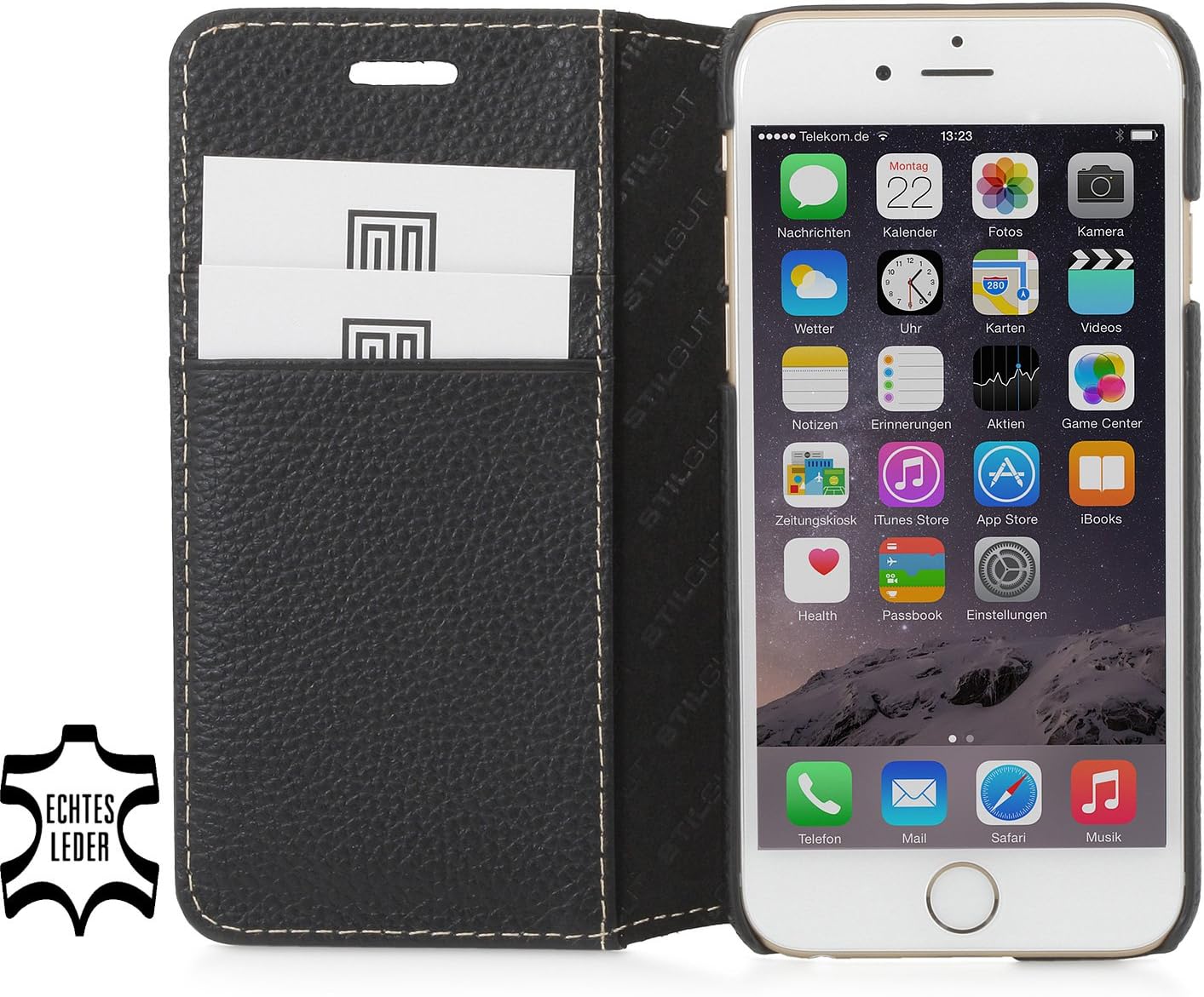 StilGut Talis Without Clip, Genuine Leather Wallet Case for Apple iPhone 6 & iPhone 6s (4.7''), Black