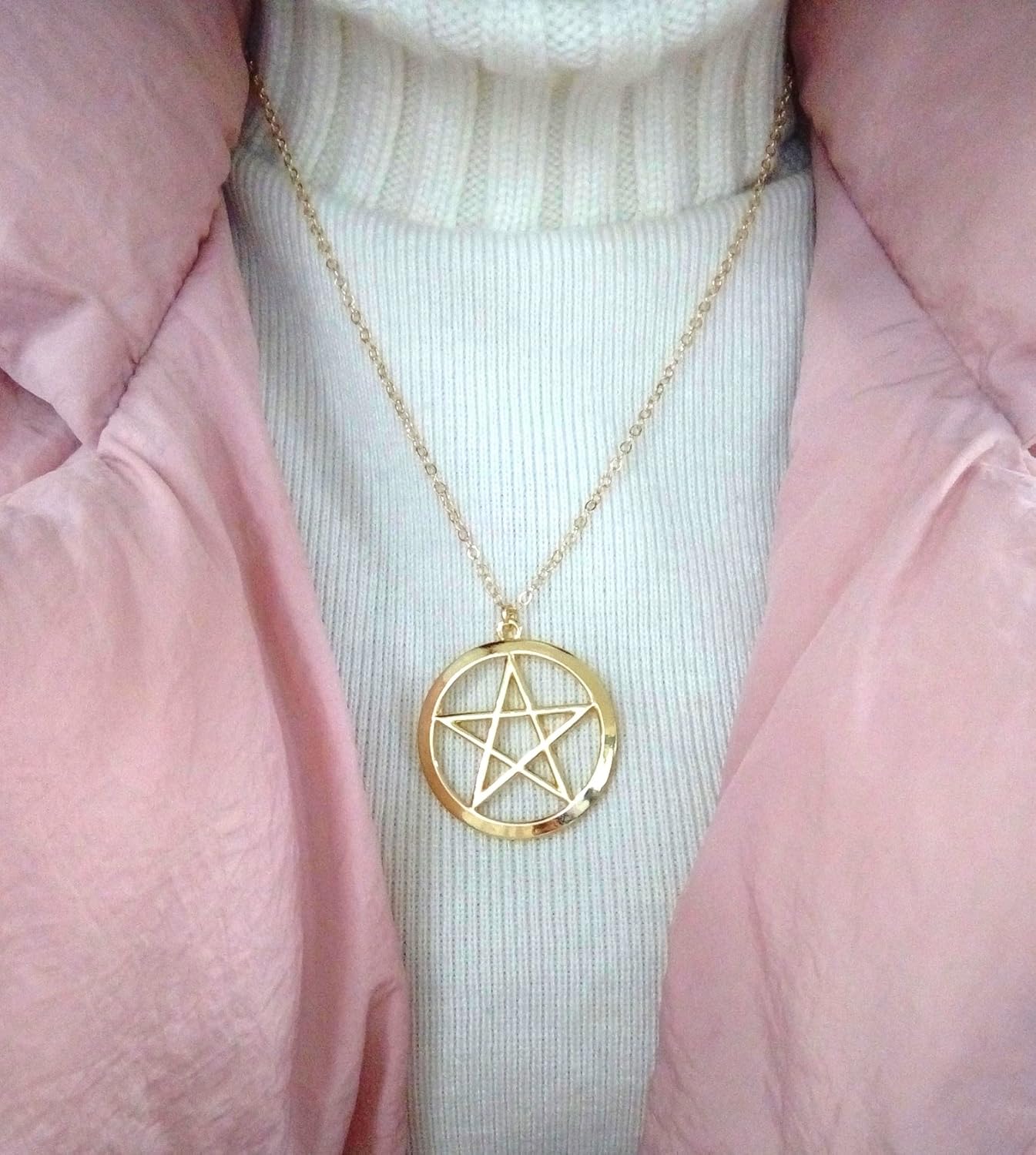 Gold Silver Supernatural Star Pentagram Pentacle Pendant Necklace Wicca Pagan Jewelry - Image 5