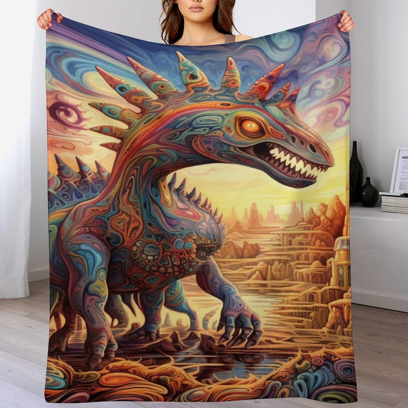 Plaid jeté canapé flanelle dinosaures couverture douce chaude impression numérique 3D