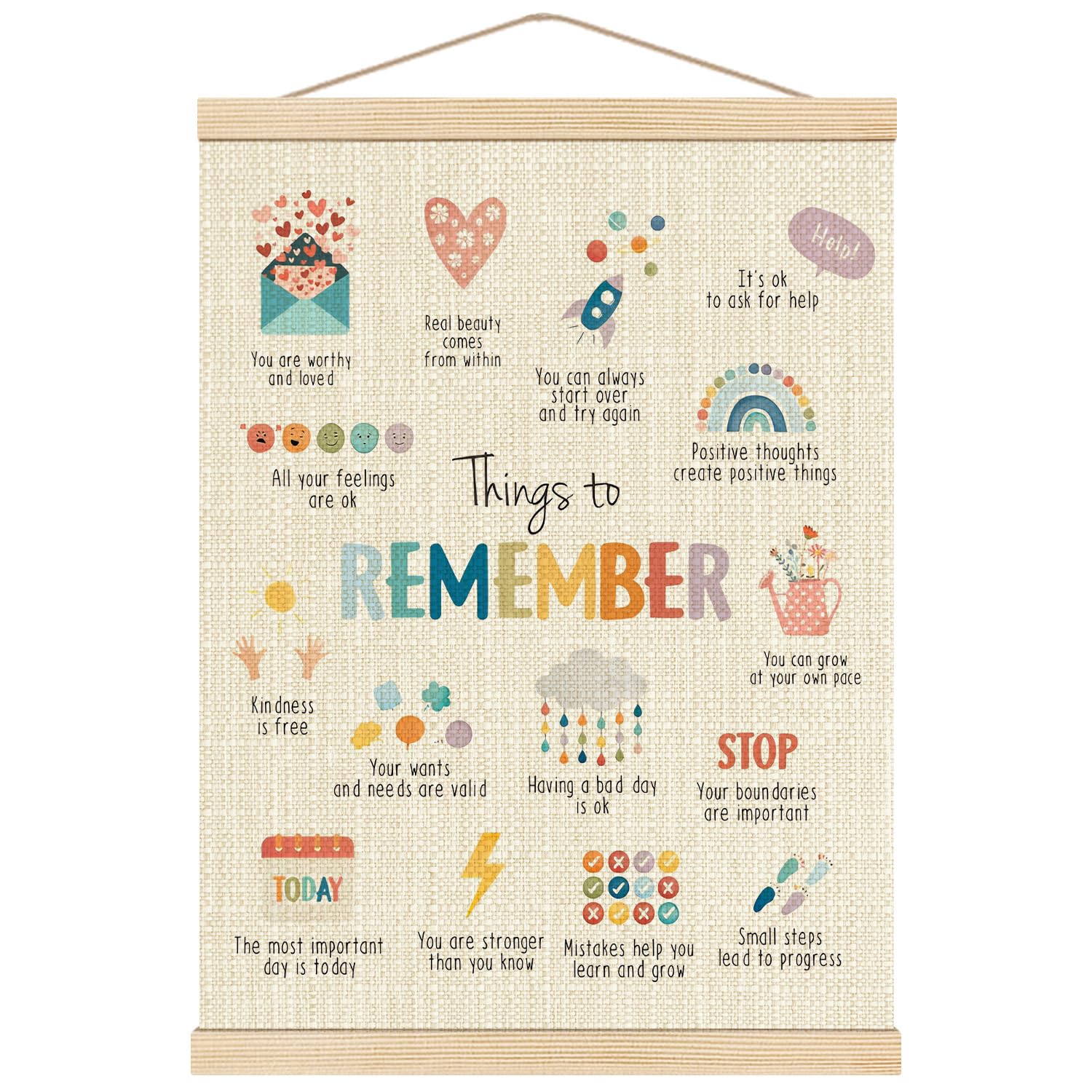 Boat Wades Mental Health Things to Remember Poster Hanger Frame, Inspirational Wall Art Hanging Banner Decor for Classroom Therapy Office School Counselor Office Calming Corner, 12x16 Inch