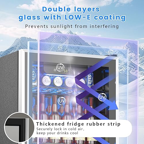 Miniatura 6 de Refrigerador de bebidas para 95 latas, mini refrigerador de 26 botellas, refrigerador de bebidas de 2.7 pies cúbicos, control de temperatura digital