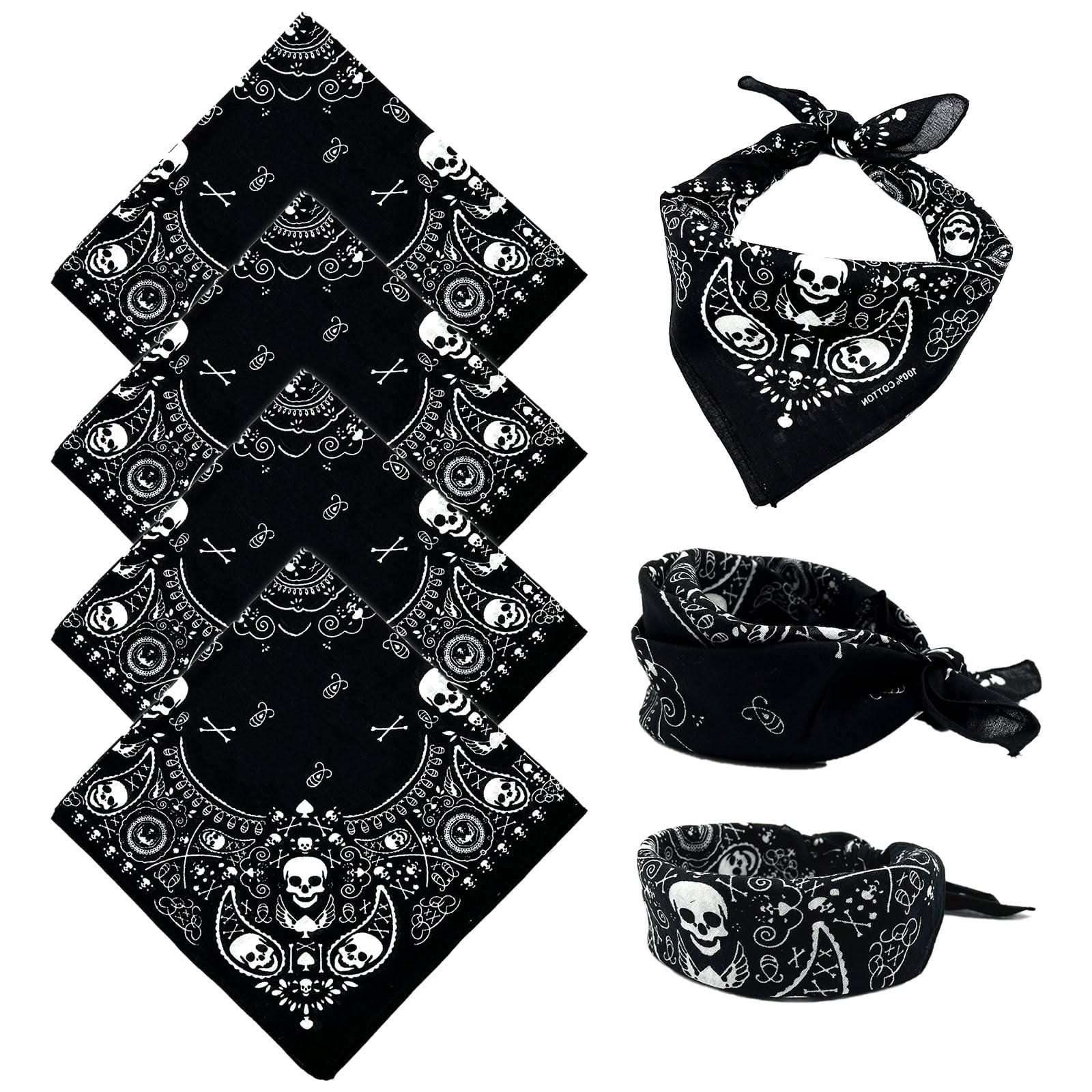 4 Pañuelos Bandana Paisley - Multicolor, Diseño único, Multifunción Para Cabeza, Cuello, Pelo…