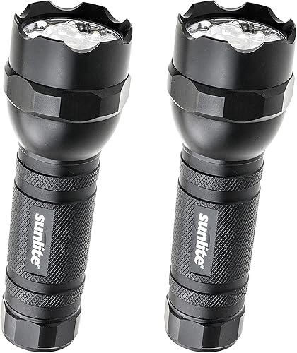 Sunlite 41780 Linterna LED de alta potencia para exteriores, 3 modos, linterna, luz estroboscópica, luz verde, resistente al agua, de mano, negro, 2