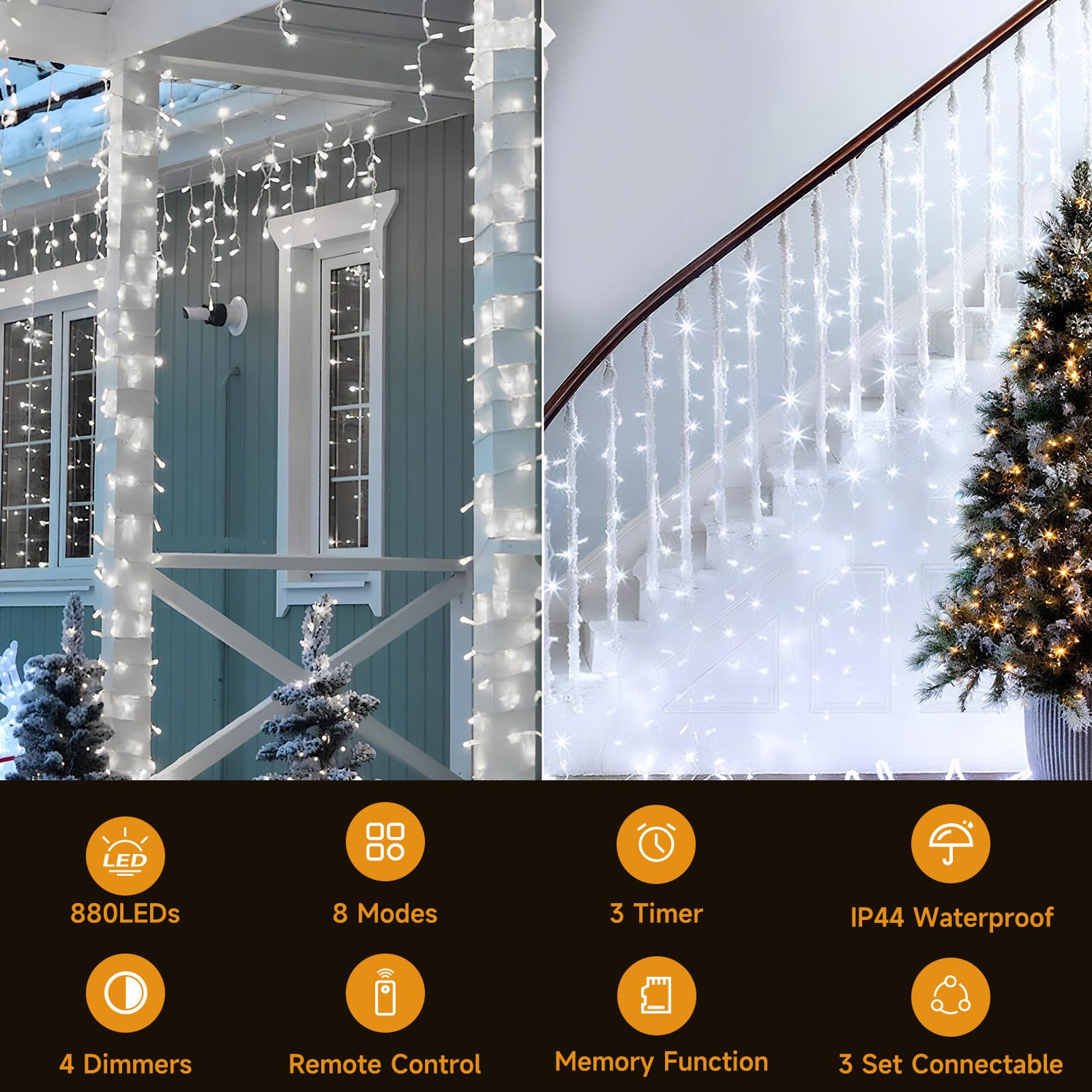 WOWDSGN Icicle Lights Outdoor, 880 LED 20M+5M/82FT Xmas Snowing Icicle Light - Image 2