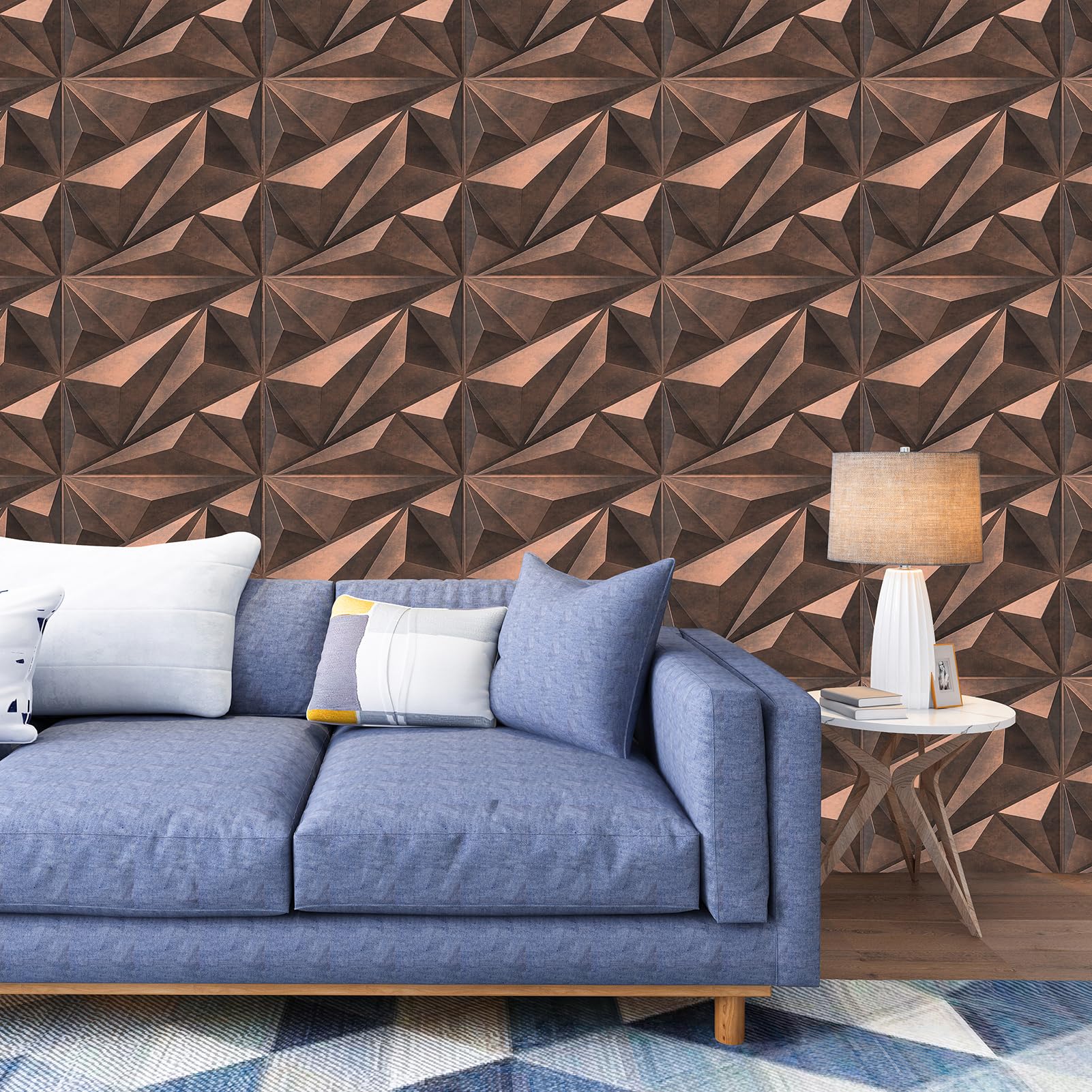 Art3dwallpanels Panel ścienny 3D z PCW, diamentowy do dekoracji ścian wewnętrznych, 12 płytek, antyczna miedź