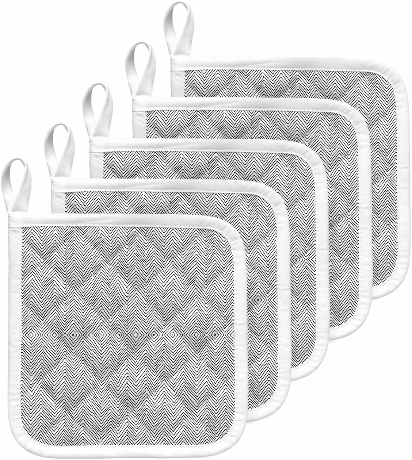 5 Pack Pot Holders for Kitchen, White Black Stripe Hot Pads for Kitchen Countertops Oven Pot Holder Bulk, Modern Abstract Art Moire Striped Heat Insulation Potholders with Hanging Loops