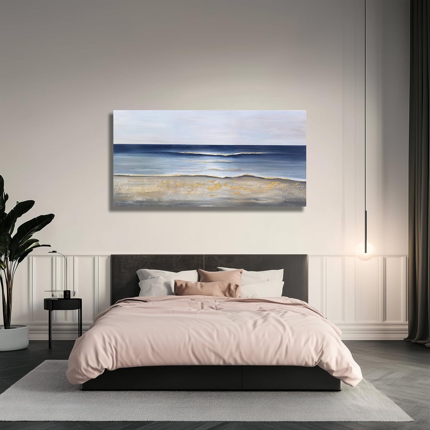 Yuaxker Ocean Canvas Wall Art Blue and Gold Wall Decor Modern Aesthetic Canvas Painting Super Large Size Artwork for Living Room Bedroom Dinning Room Office 30x60 inch