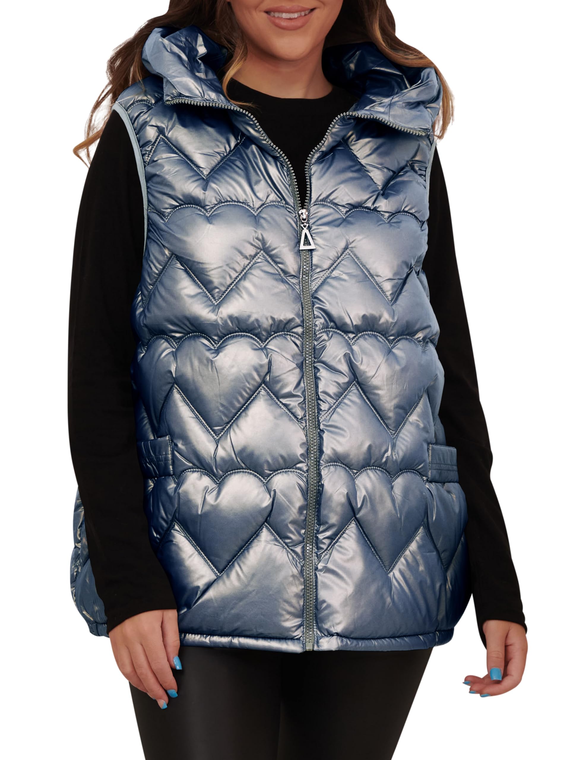 Love My Fashions Women’s Quilted Gilet with Hood – Sleeveless Padded Shiny Bodywarmer, Lightweight Windproof Winter Vest for Women UK
