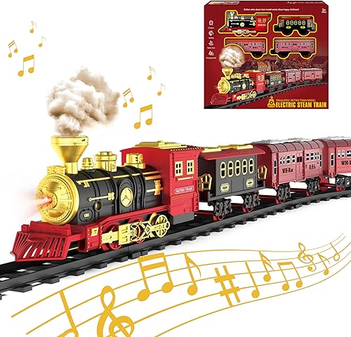 Juego de tren, juguetes de tren de Navidad para niños, tren eléctrico con locomotora de humo de 3 vías, luces y sonido, juegos de tren de árbol de