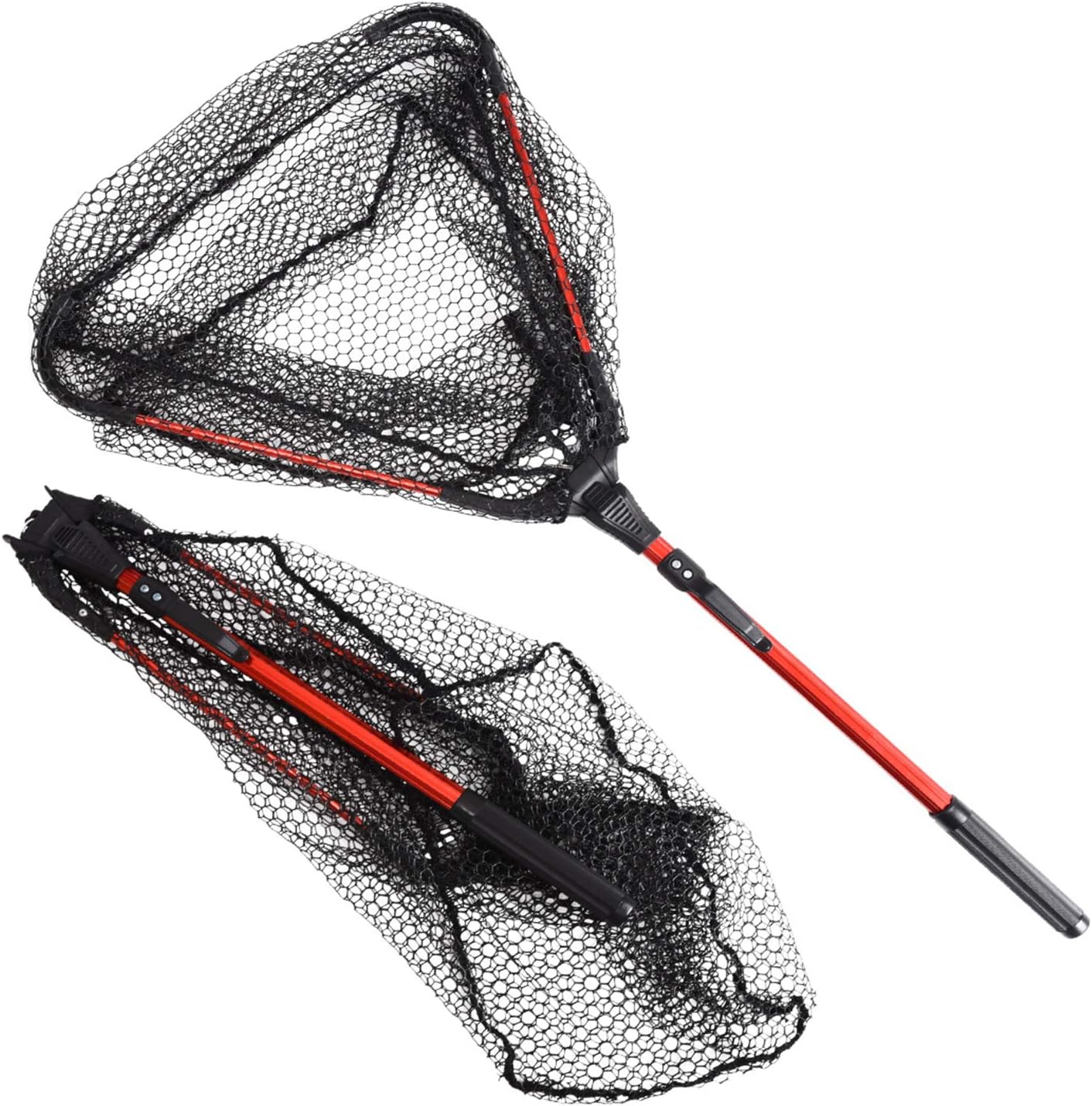 N++A Foldable Fishing Landing Net Durable Rubber Coated Nylon Mesh with Telescoping Aluminum Pole Handle