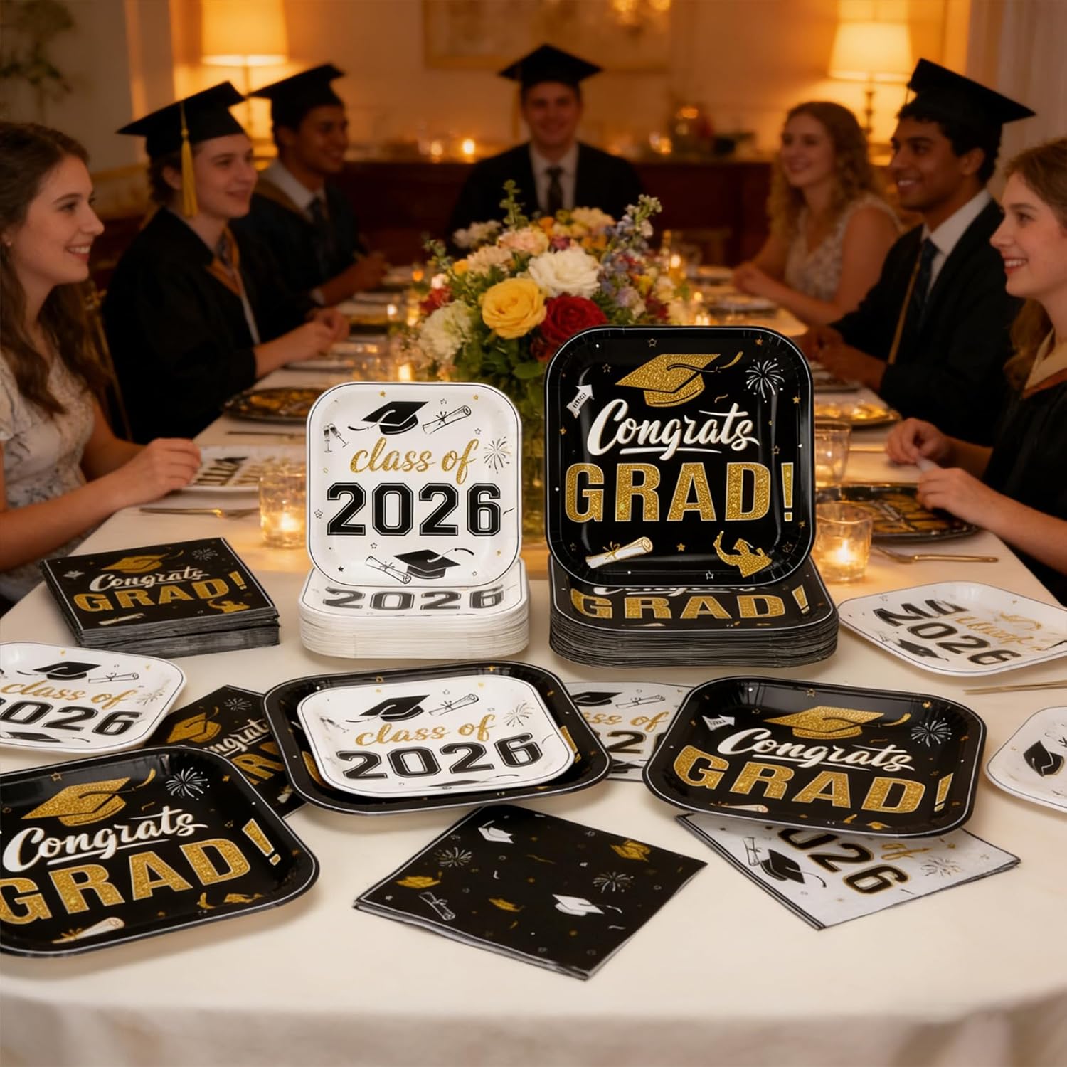 Graduation Paper Plates and Napkins 2026, Disposable Class of 2026 Graduation 9'' Square Party Plates 7" Dessert Plates Party Supplies Tableware for Graduation Party Decorations, Serves 50