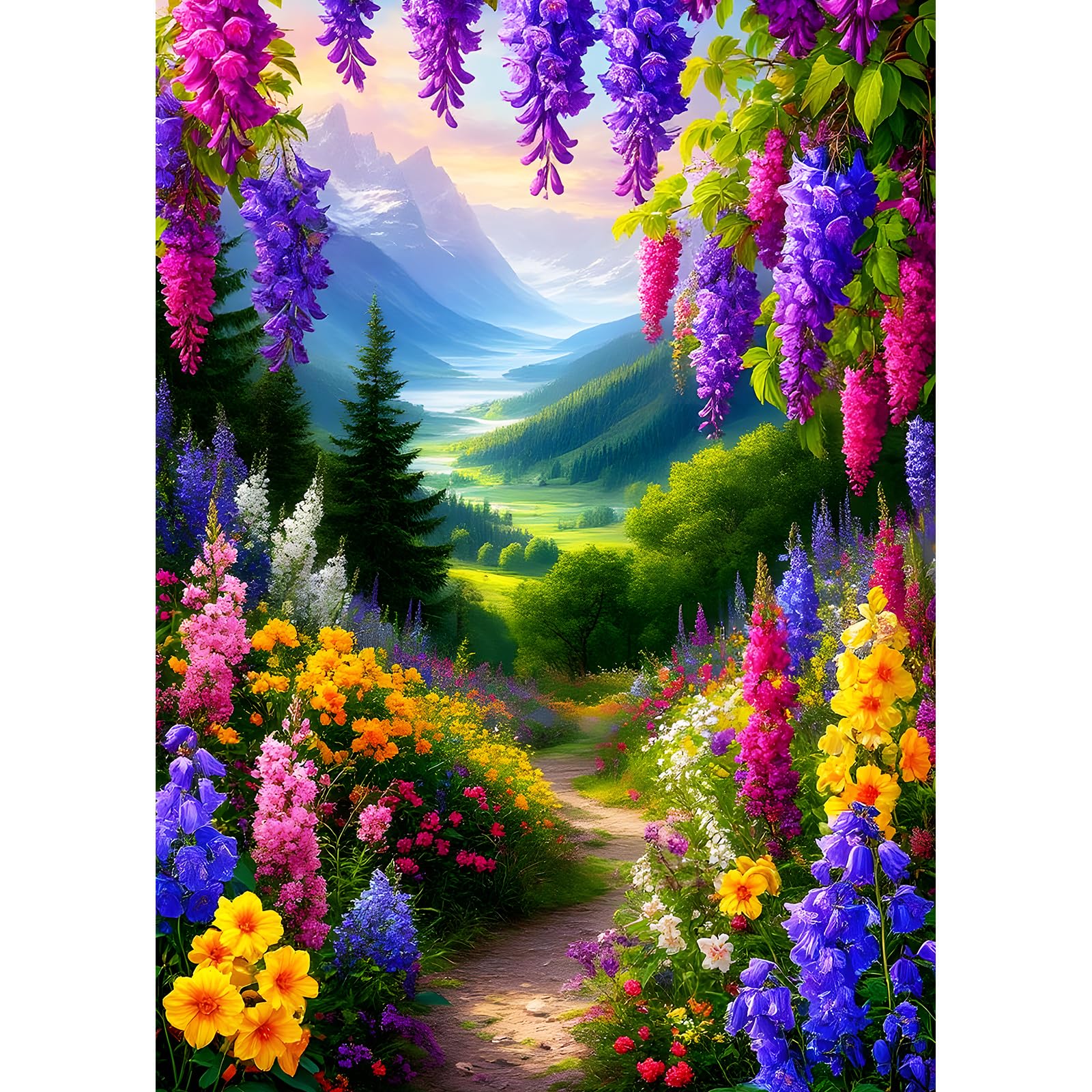 DPHERO Wildflowers Diamond Painting Kits for Beginners Adults,5D DIY Flower Sea Diamond Art Kits,Round Full Drill Valley Path Art Crafts,DIY Painting by Numbers for Home Wall Decor 12x16 inch