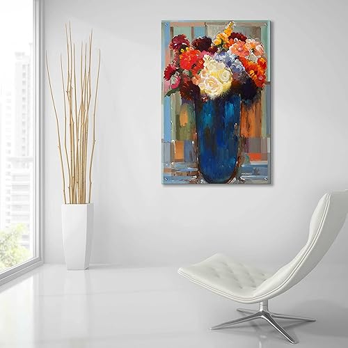 Vista 24 de Epic Art 'Flowers in a Blue Vase' de Hooshang Khorasani, arte de pared de vidrio acrílico, 16 x 24 pulgadas