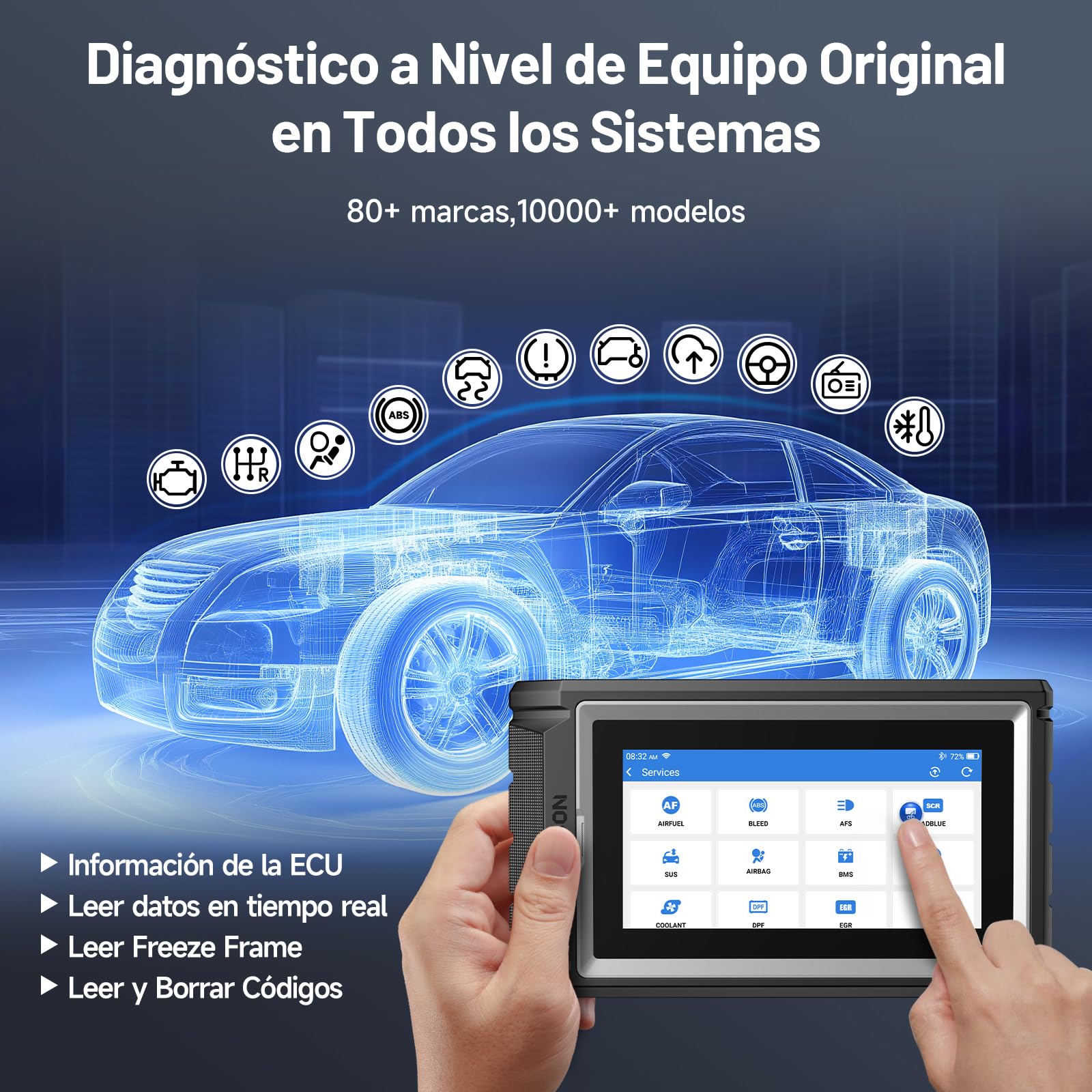 TOPDON ArtiDiag800 BT 2, Herramienta de diagnóstico de Todos los Sistemas, más de 28 Funciones de Mantenimiento, Acceso a la Puerta de Enlace FCA y protocolo Can-FD, diagnóstico inalámbrico Bluetooth
