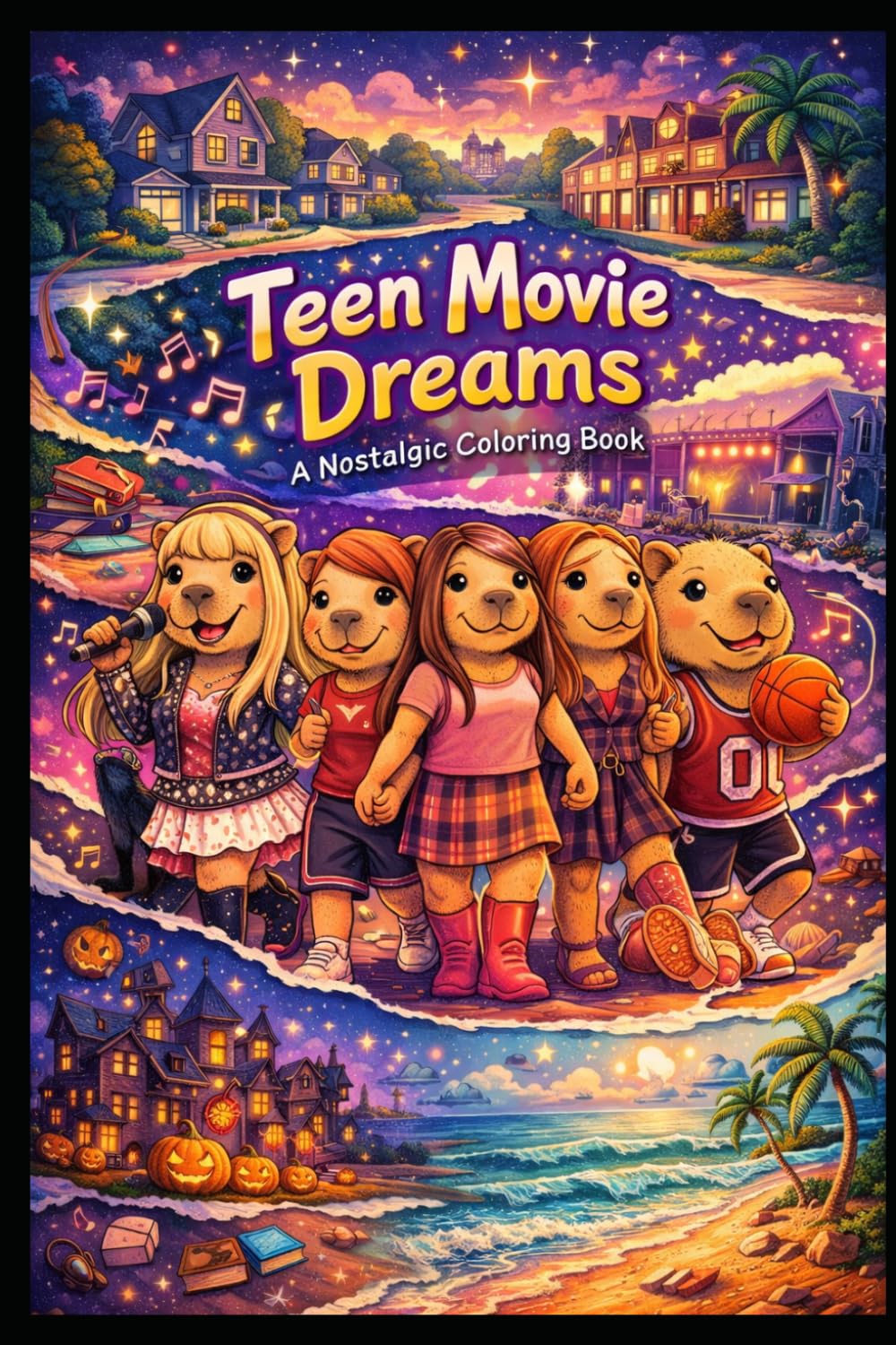 Teen Movie Dreams: A Nostalgic Coloring Book: Capybara Coloring Book (Capybara Pop Culture Coloring Book)