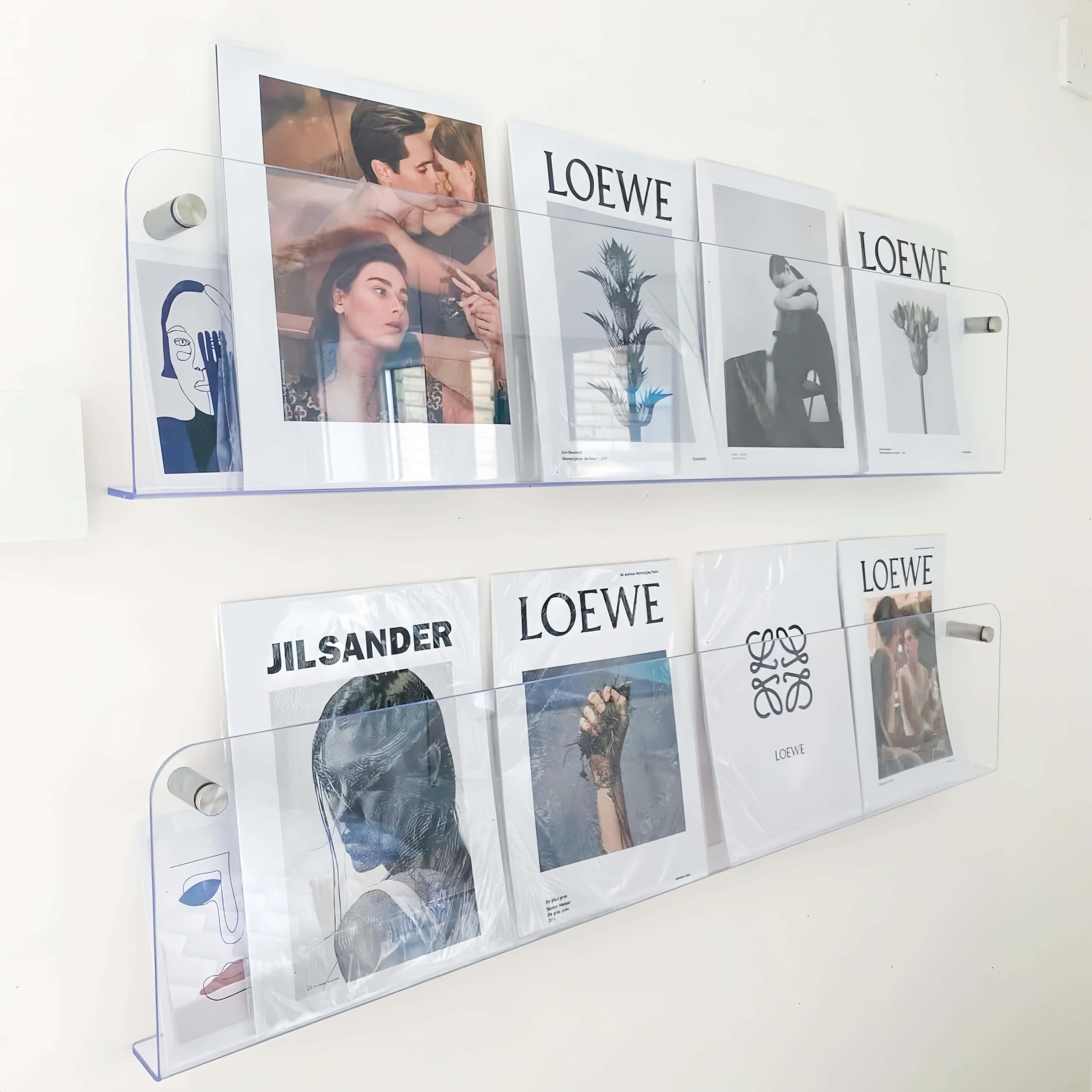 2 Stück Acryl regalZeitschriftenhalter wand,Wand-hängendes Bücherregal für die Ausstellung von Zeitschriften im Wohnzimmer-Büro mit Montagepaket (Blau, 60cm)