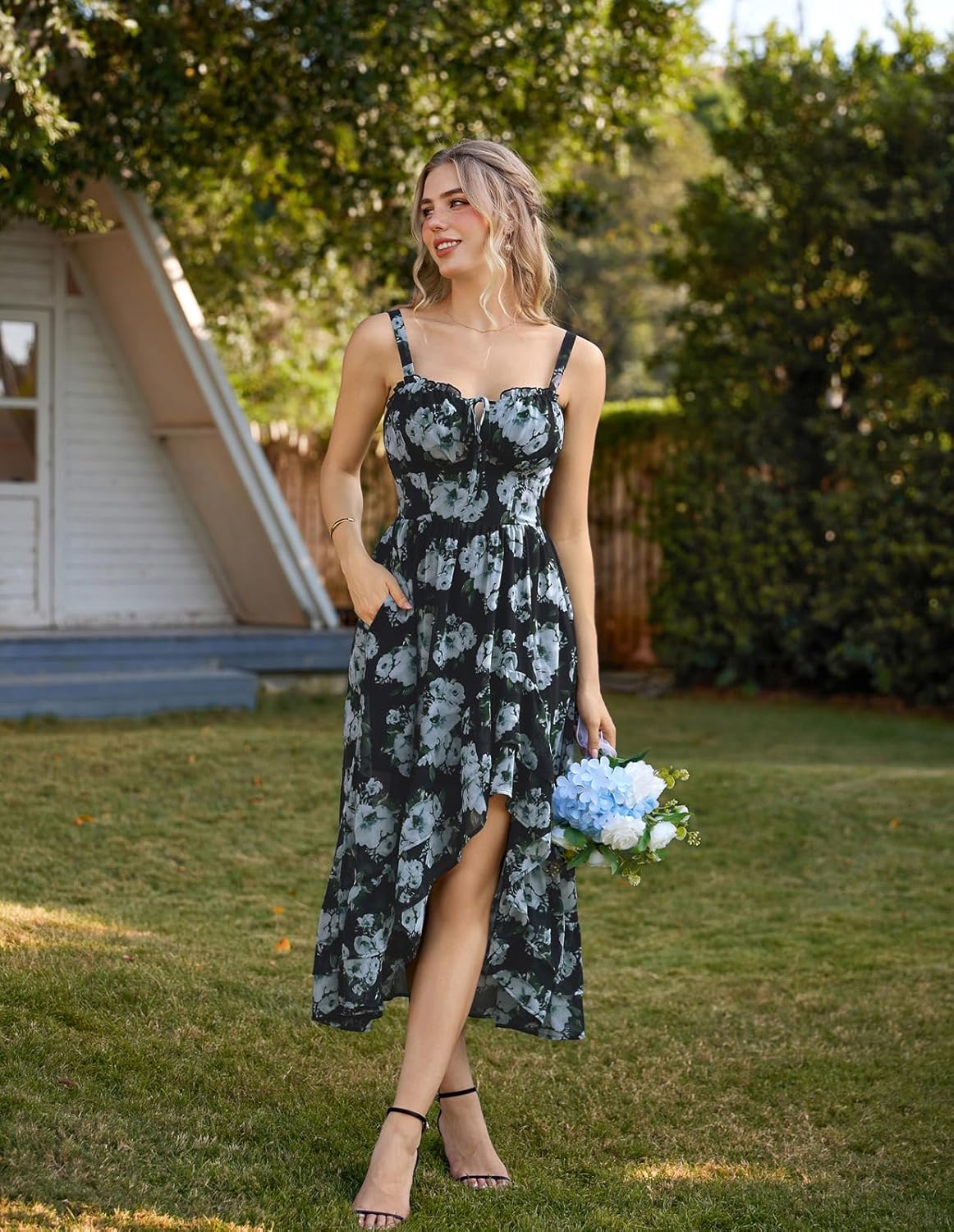 Scarlet Darkness Summer Dresses for Women 2026 Floral Corset Wedding Guest Dress Ruffle Maxi Dress with Pockets - Image 4