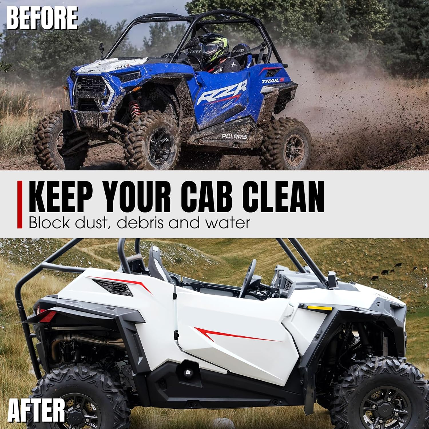 A & UTV PRO Front & Rear Mud Flaps for Polaris RZR 900 14-20, Extended Fender Flares Mud Guards Splash Extension for Polaris RZR 900 / S 900 / Trail 900/ Trail S / 900 EPS 2014-2023 Accessories (4PCS)