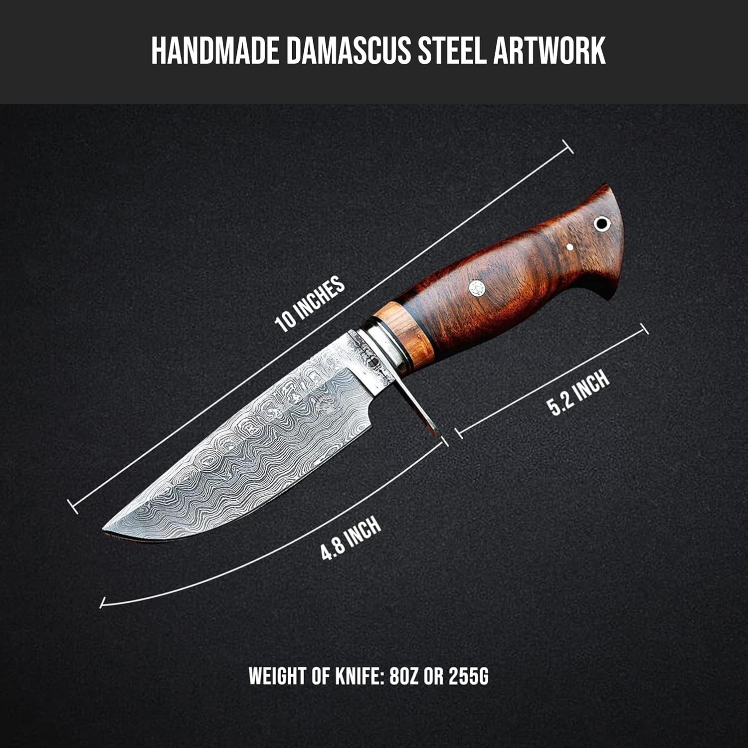 BIGCAT ROAR Wild Tiger - Handmade Damascus Steel Fixed Blade Knife 10" - Walnut Wood Handle & Leather Sheath - Bushcraft, Outdoor Camping, Skinning & Survival EDC Knife - Collector Hunter Men Gifts - Image 2