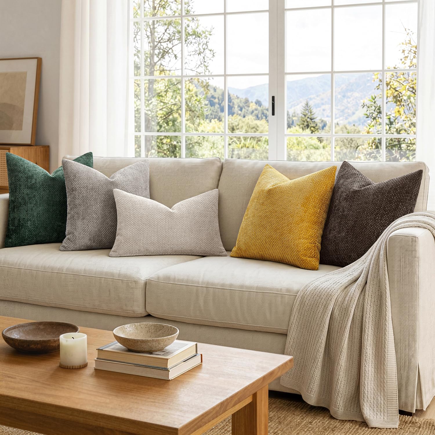 EMEMA Kissenbezug 40x60 Kissen Beige Chenille Sofakissen Dekokissen