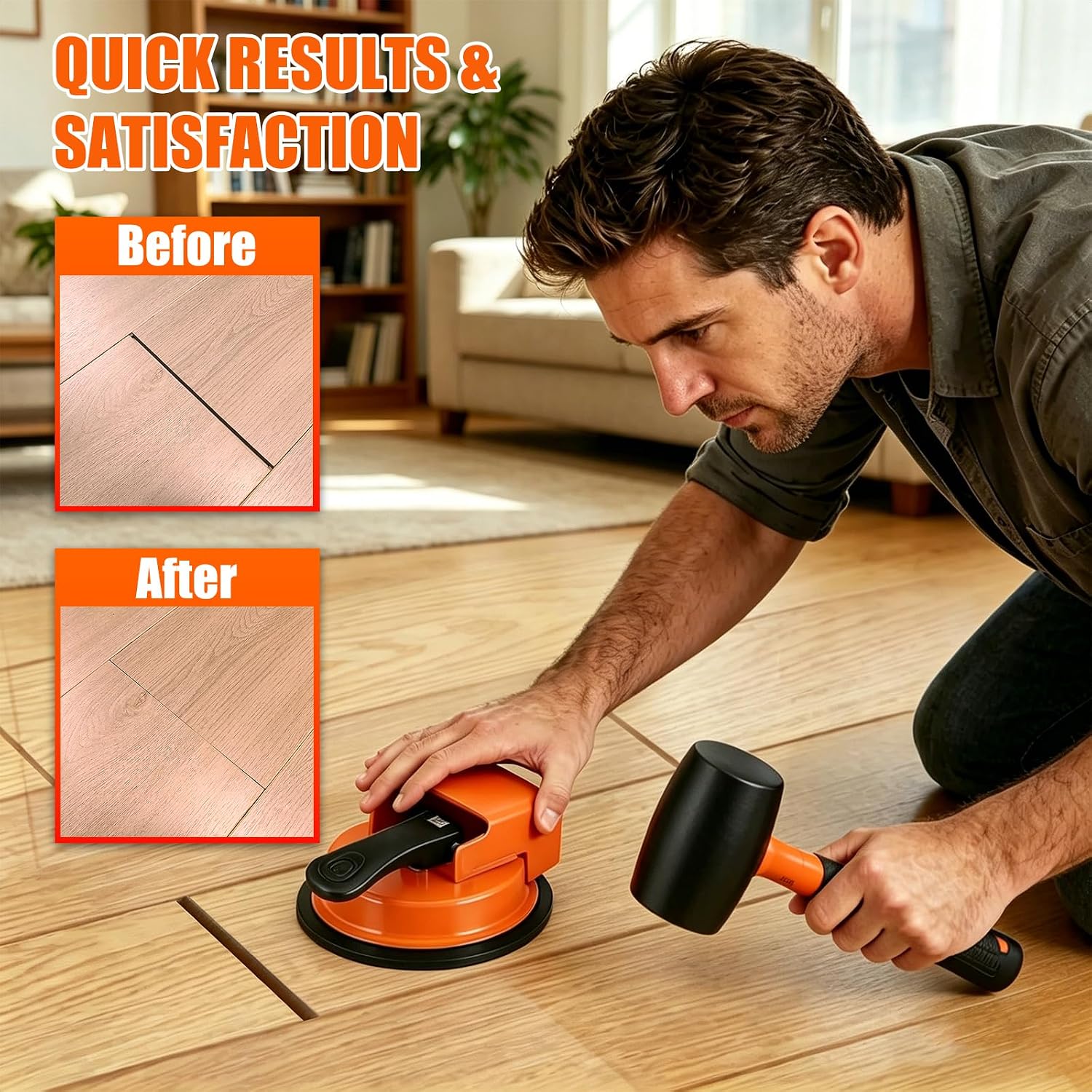 Floor Gap Fixer Tool, Heavy Duty Gap Repair Tool with Suction Cup, Surface Floor Gap Repair Tool Made of Iron & Enhanced Suction Cup with 5pcs Sticky Pads for Fixer Laminate/Vinyl Flooring Tools