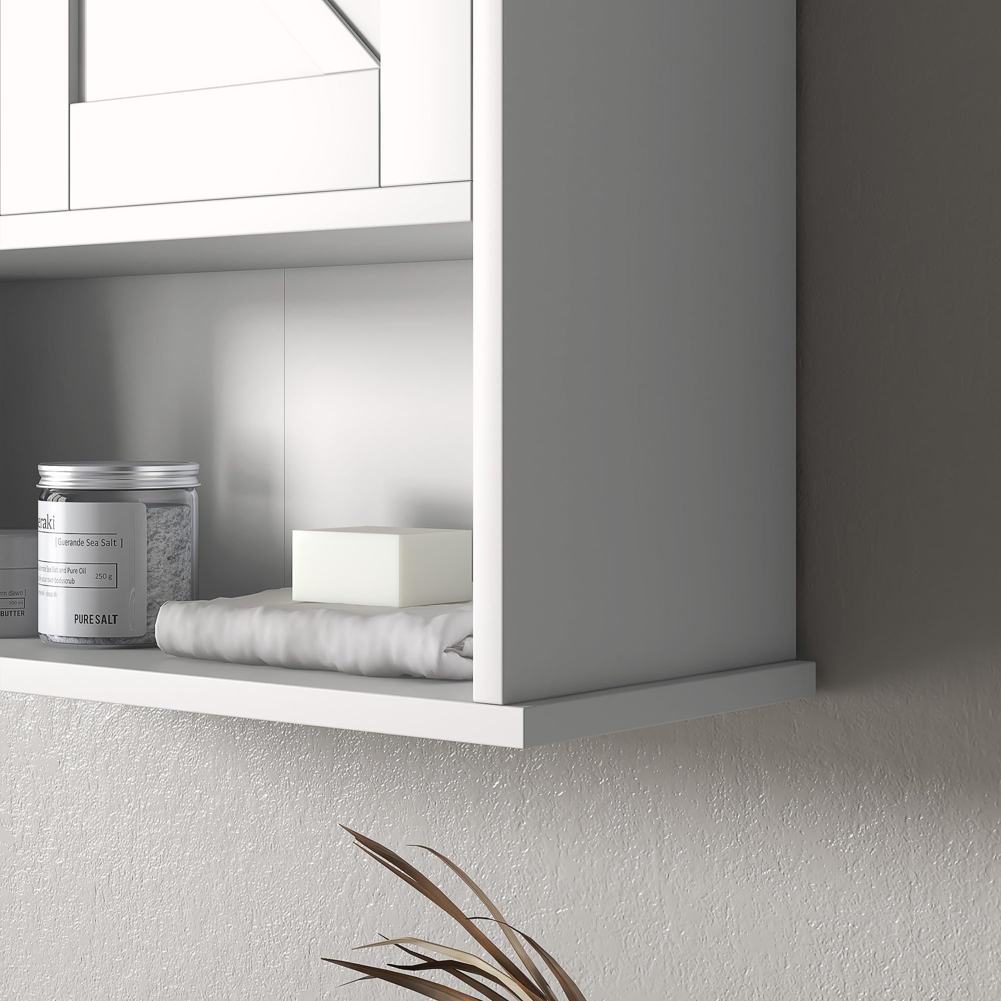 kleankin Armario de Baño de Pared, Mueble de Baño Colgar Rústico con Compartimento, Estante Ajustable, 2 Puertas, para Cocina, Lavadero, sobre el Inodoro, Blanco